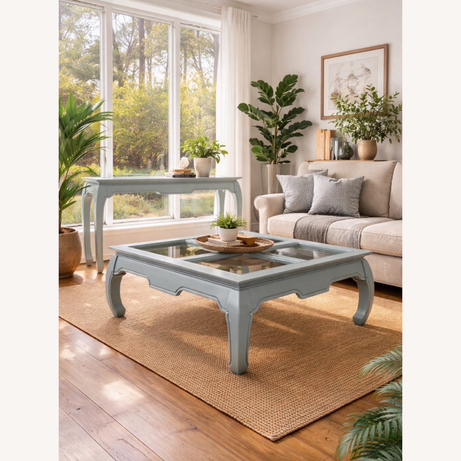 Vintage Refinished Sage Solid Ming Console Table - image-5