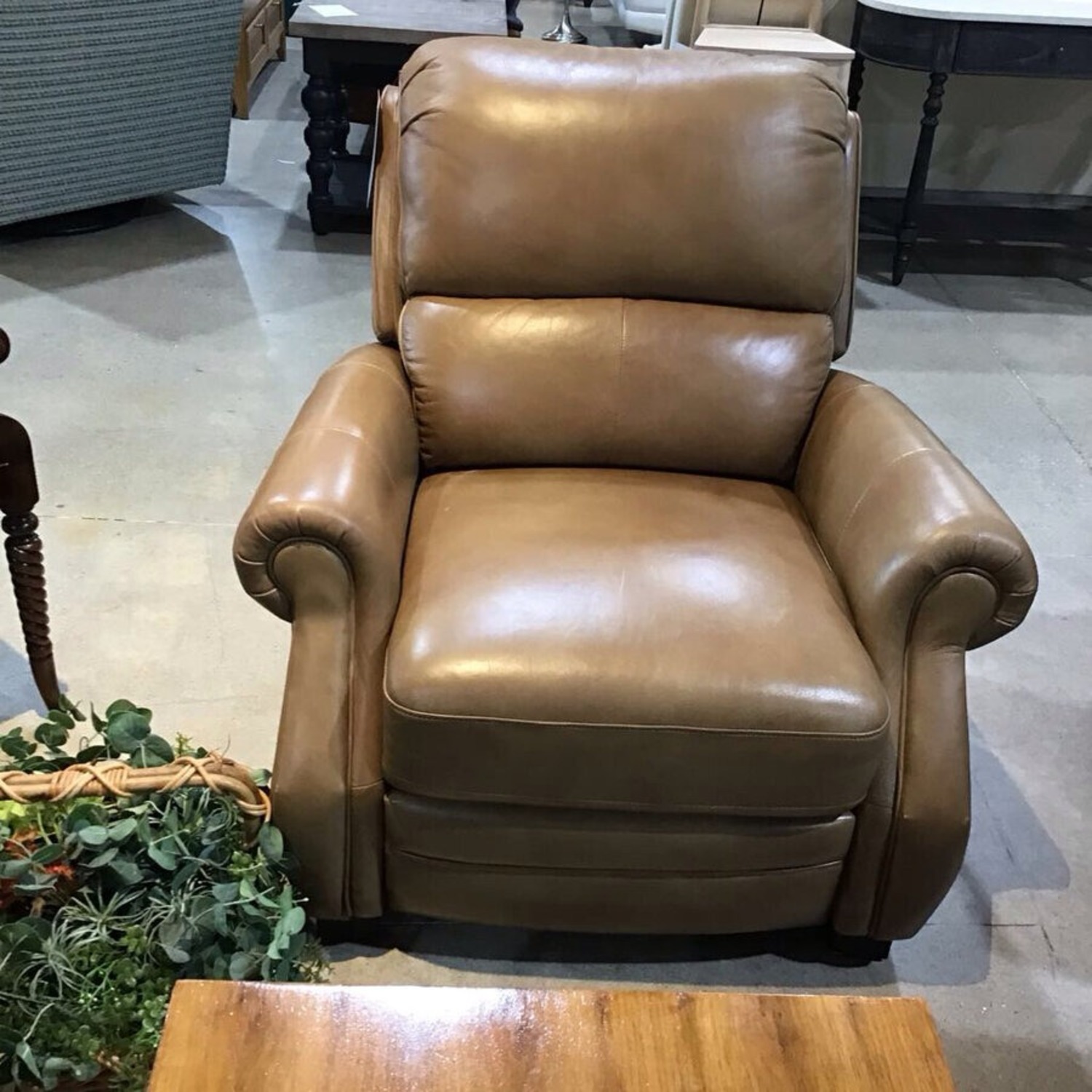 Pushback Leather Roll-Arm Recliner - image-2