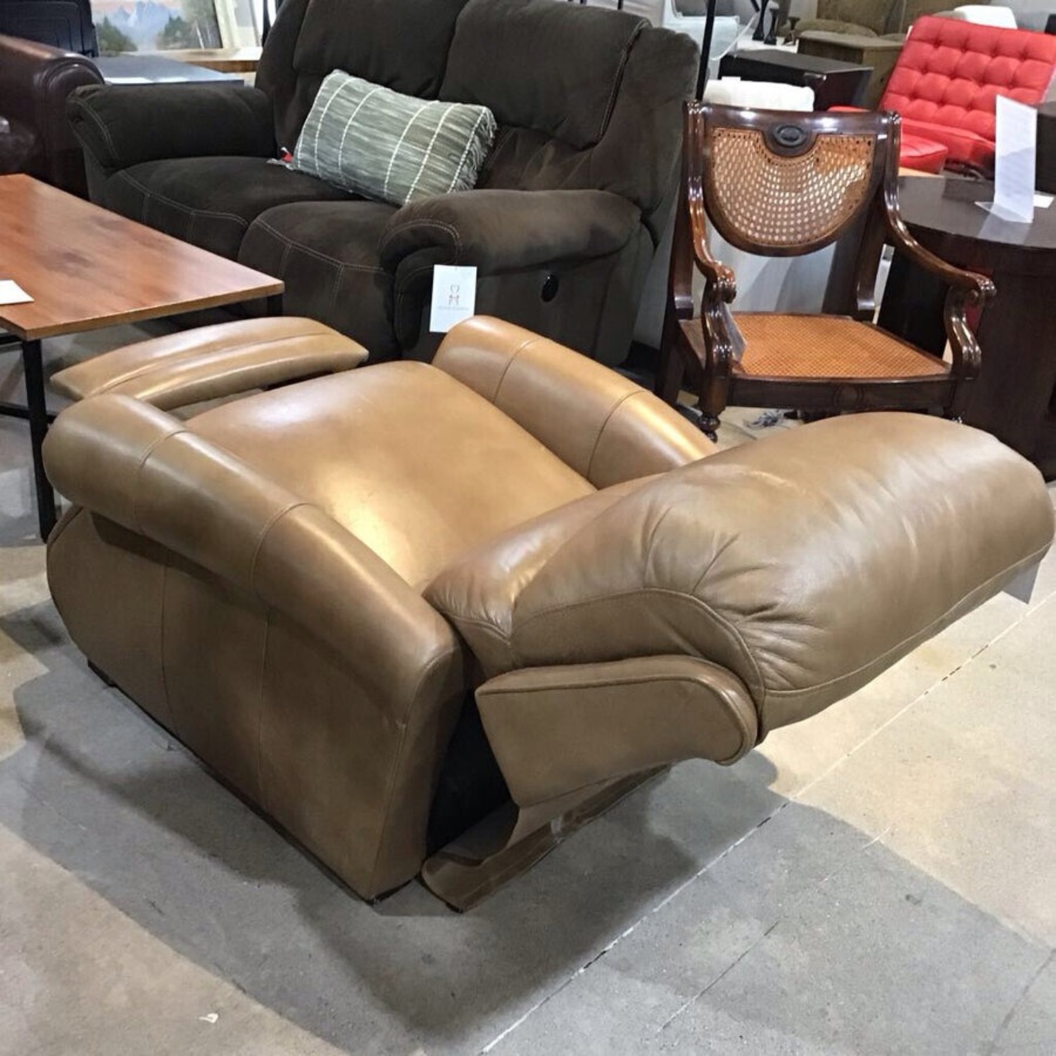 Pushback Leather Roll-Arm Recliner - image-10
