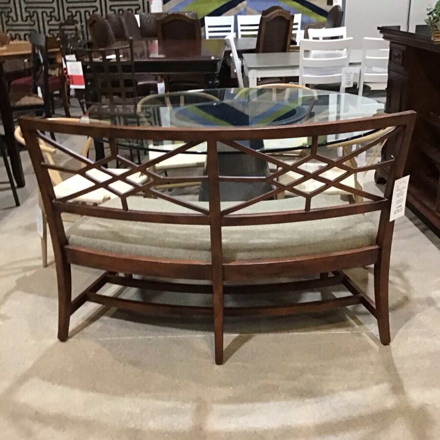 Lacquer Craft Open-Work Backrest Curved Bench - image-8