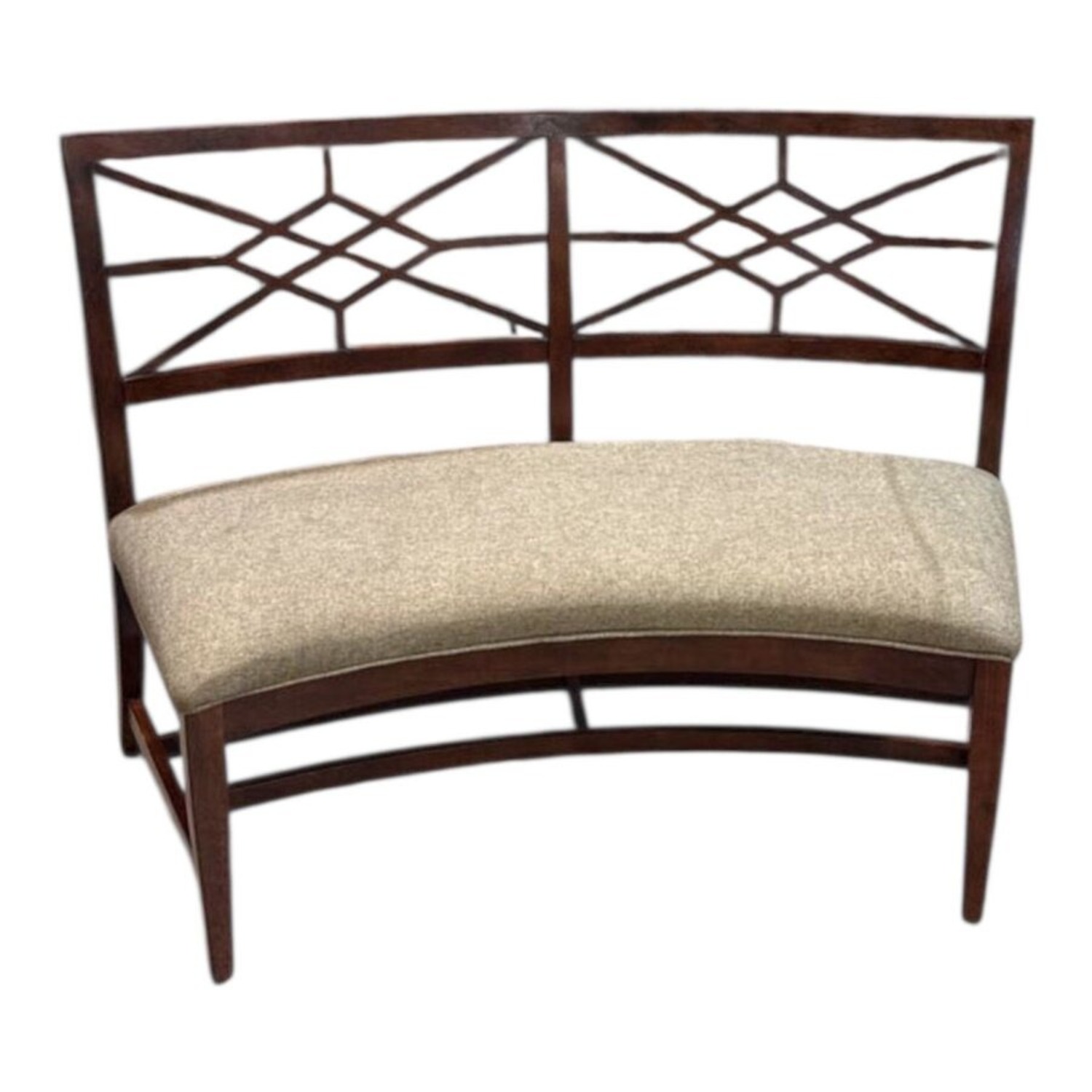 Lacquer Craft Open-Work Backrest Curved Bench - image-1