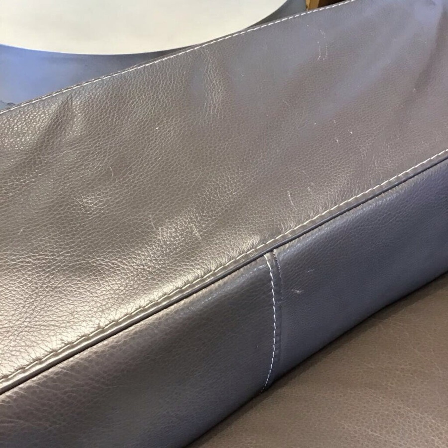 Faux Leather 3-Seat Sofa Gray - image-5