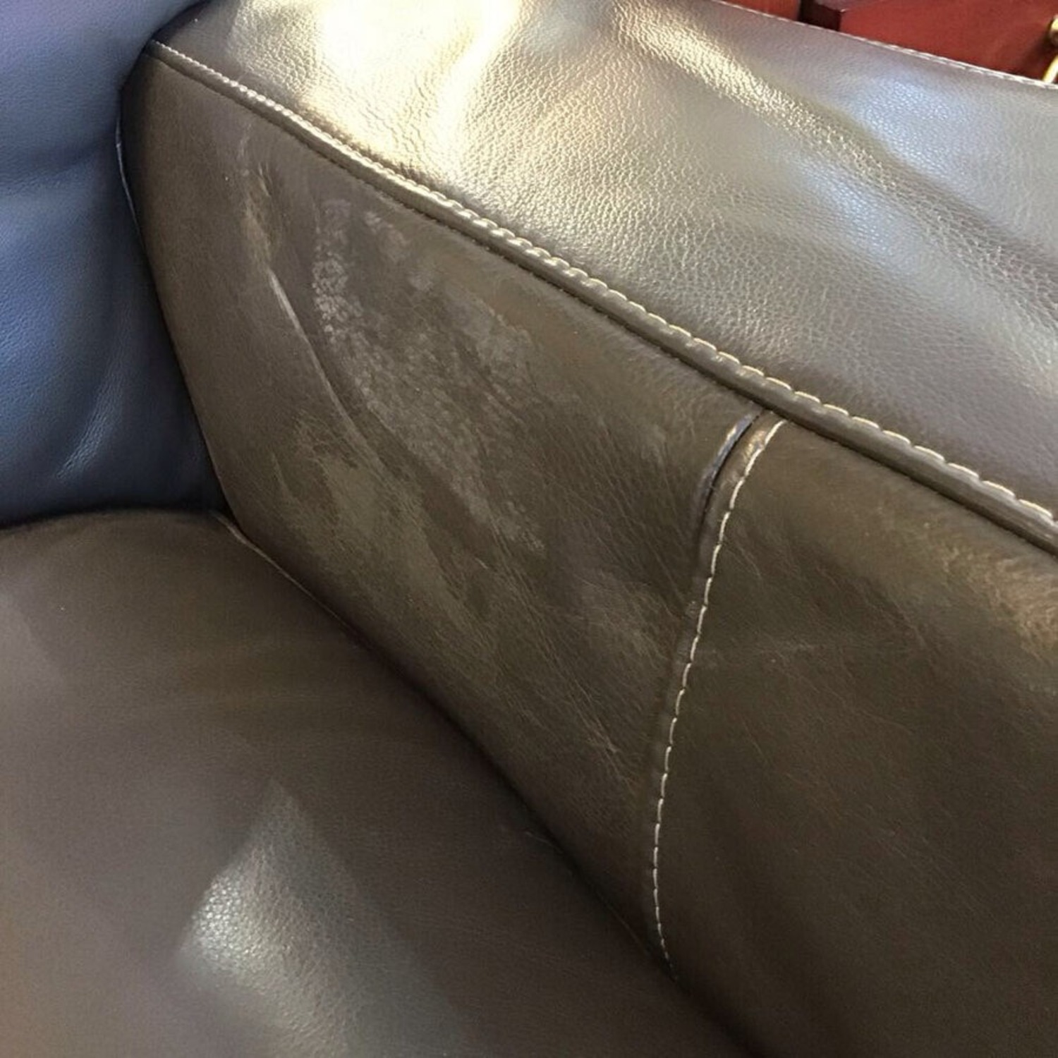 Faux Leather 3-Seat Sofa Gray - image-7