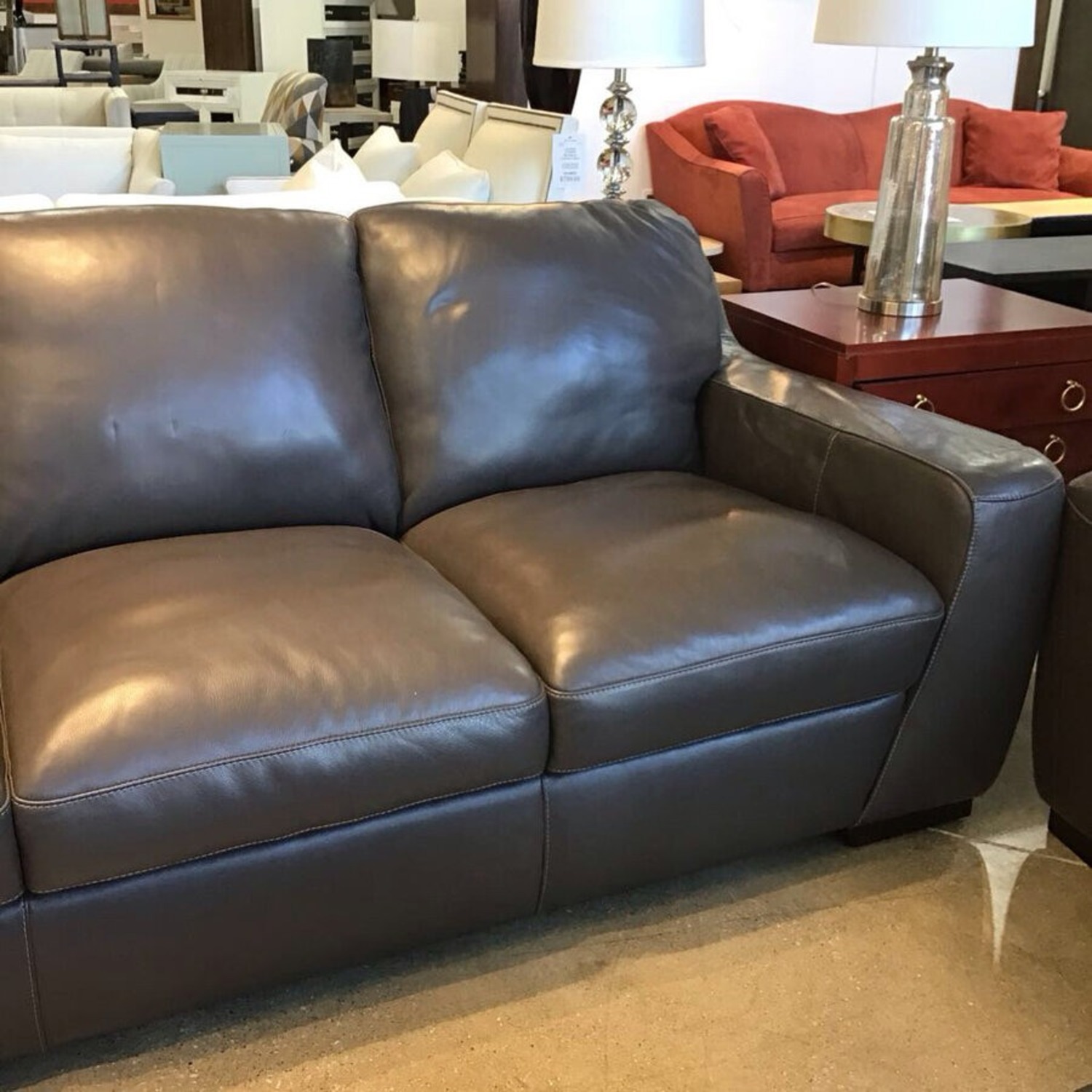 Faux Leather 3-Seat Sofa Gray - image-4