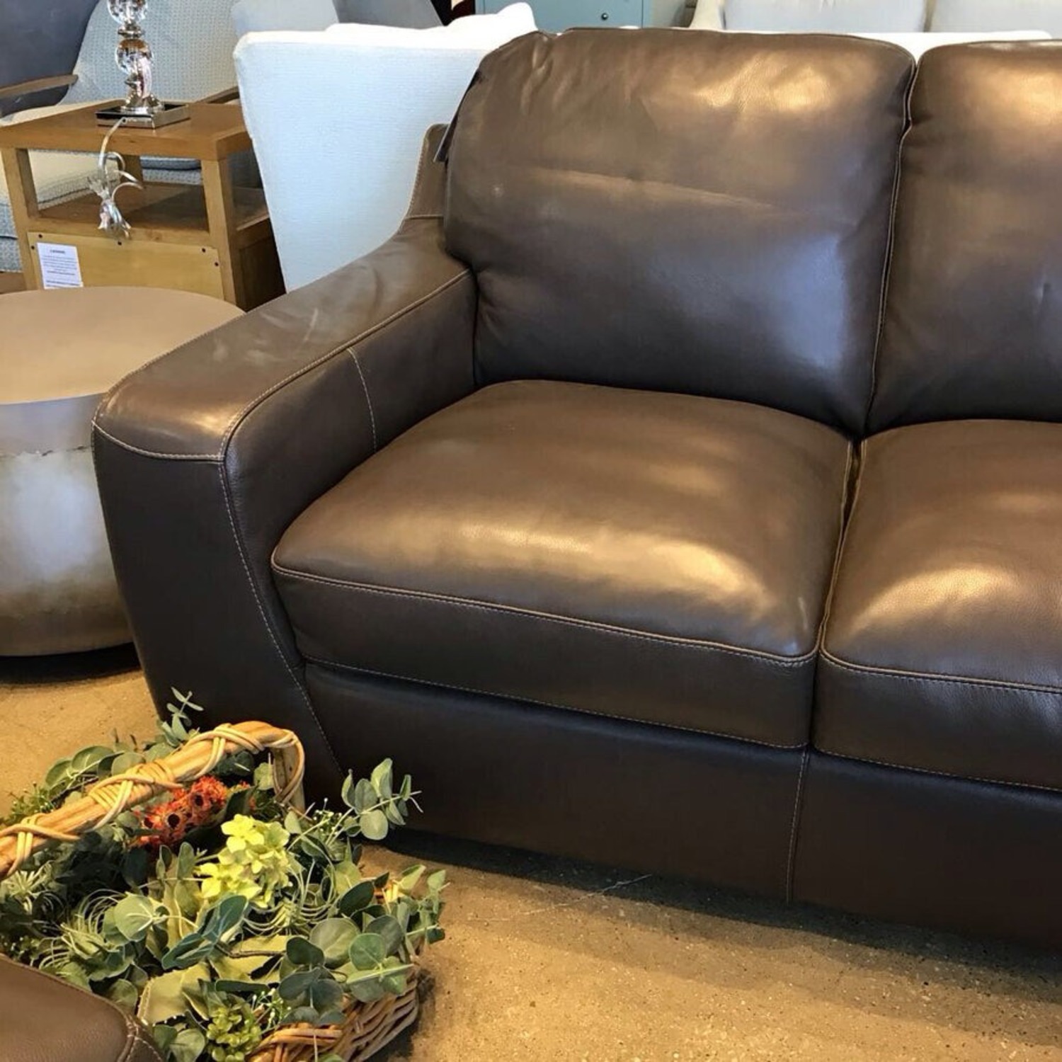 Faux Leather 3-Seat Sofa Gray - image-3