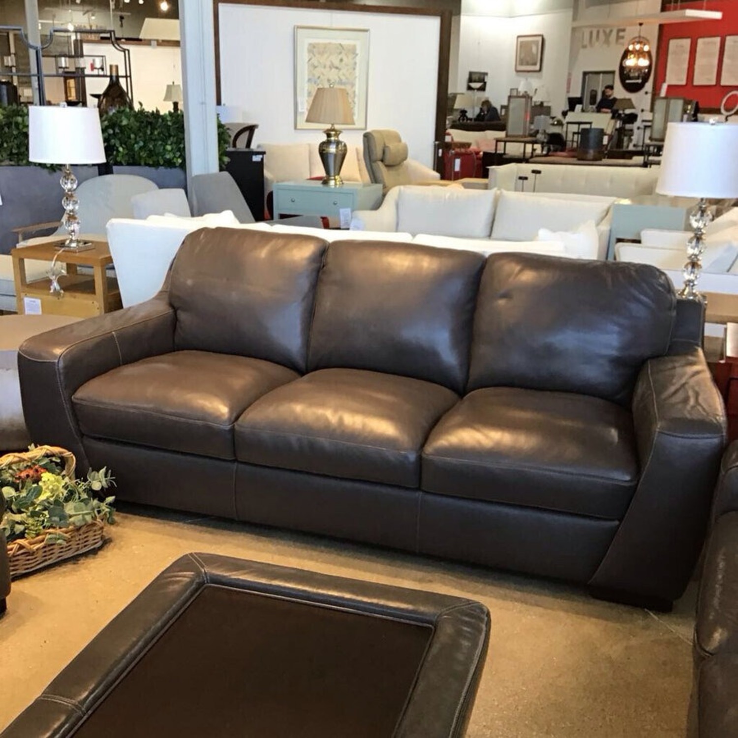 Faux Leather 3-Seat Sofa Gray - image-2