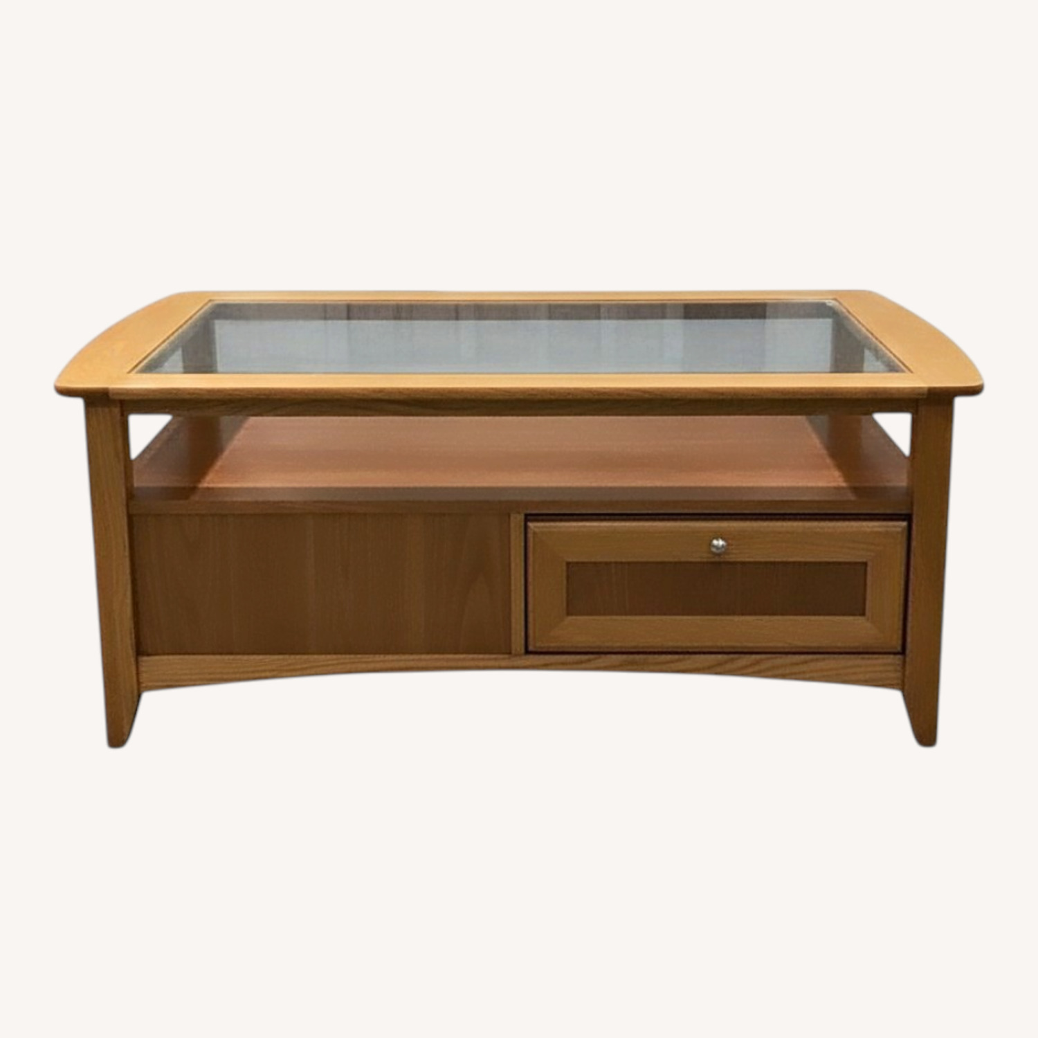 Oak 2-Drawer w Glass Top Coffee Table - image-0