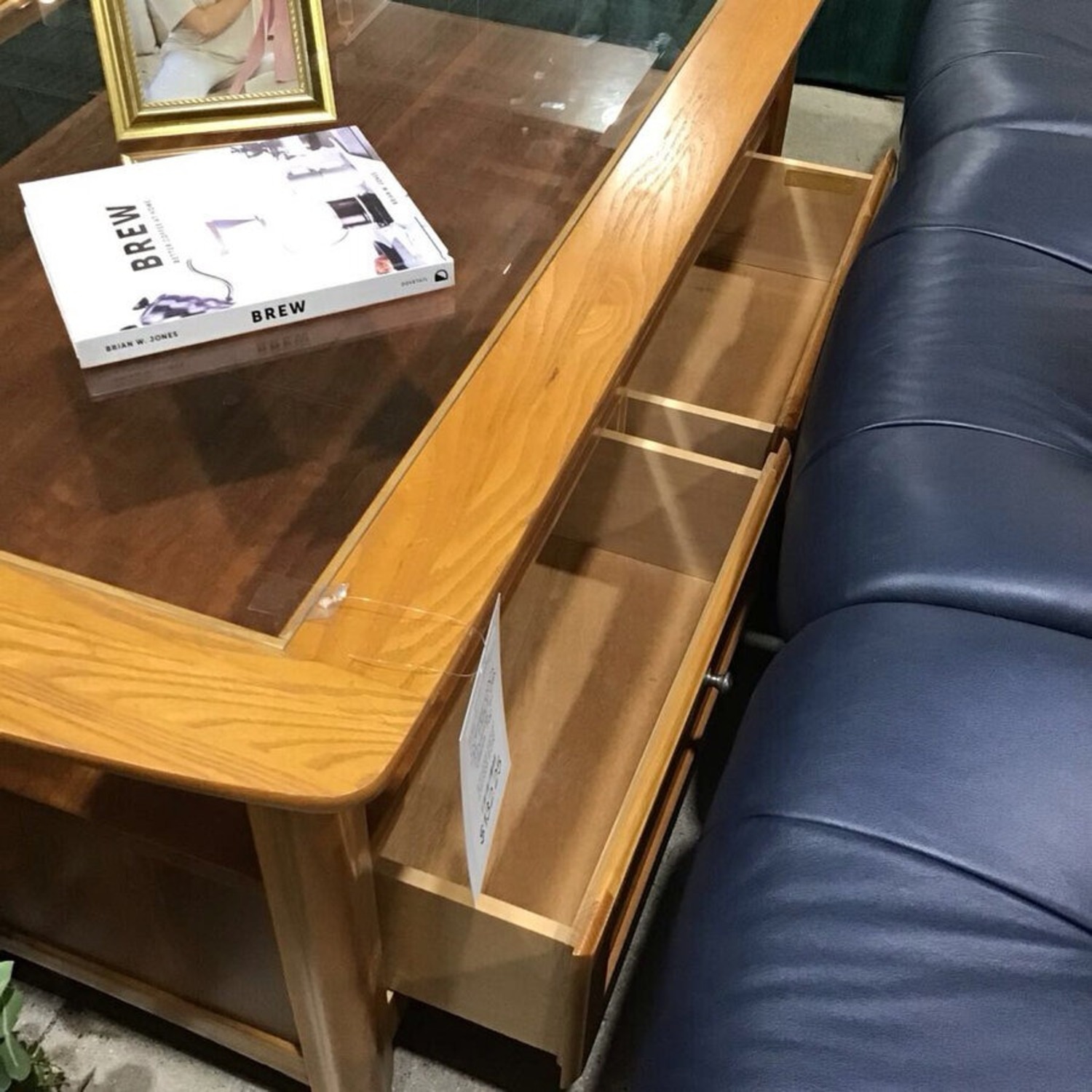 Oak 2-Drawer w Glass Top Coffee Table - image-7