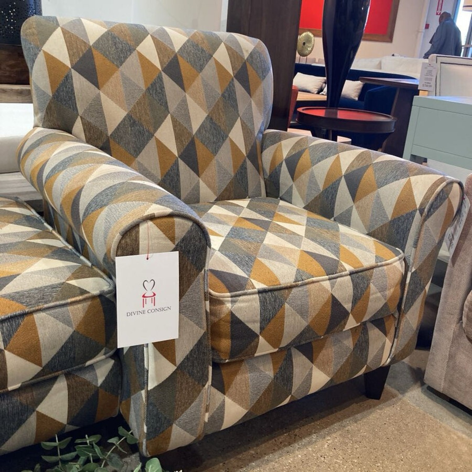 Geometric Pattern Accent Chair w Ottoman - image-4