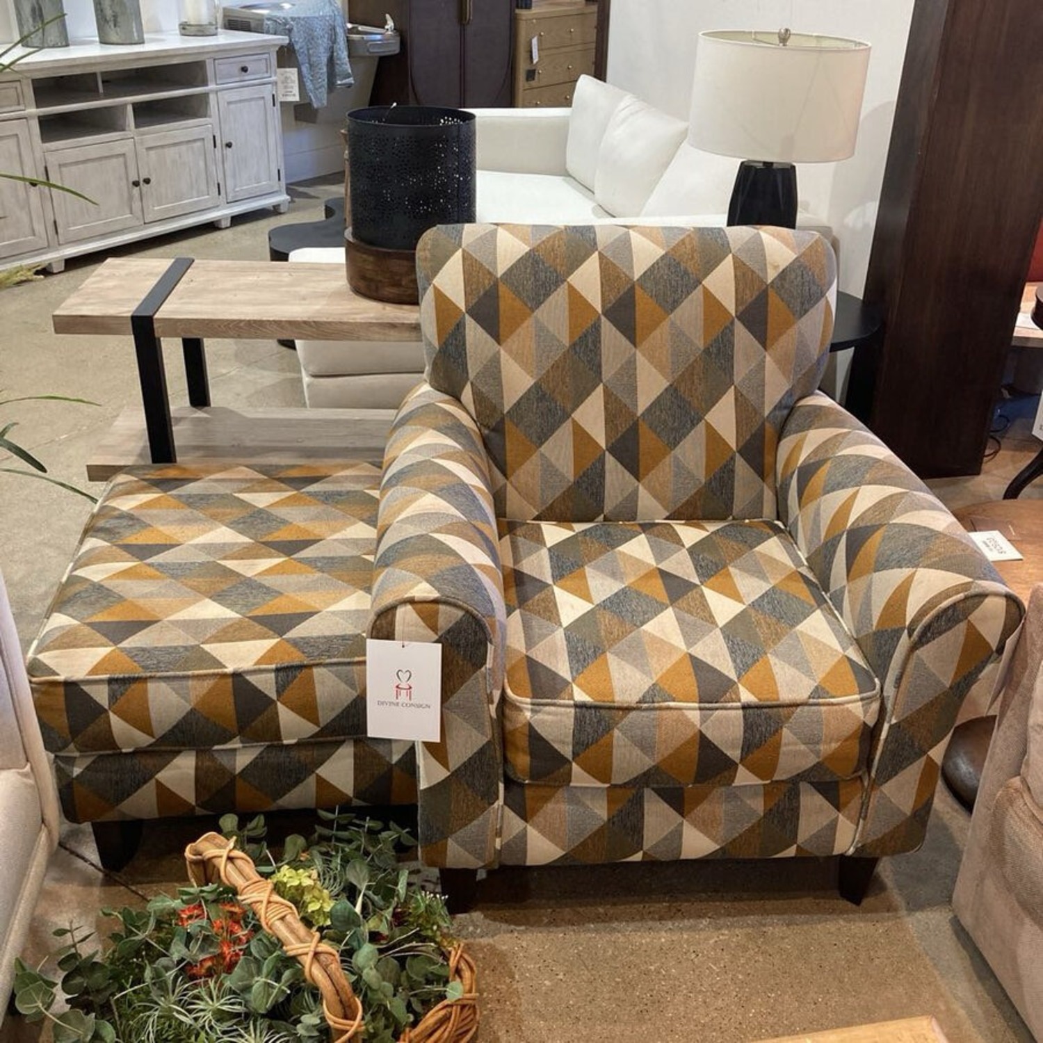 Geometric Pattern Accent Chair w Ottoman - image-2