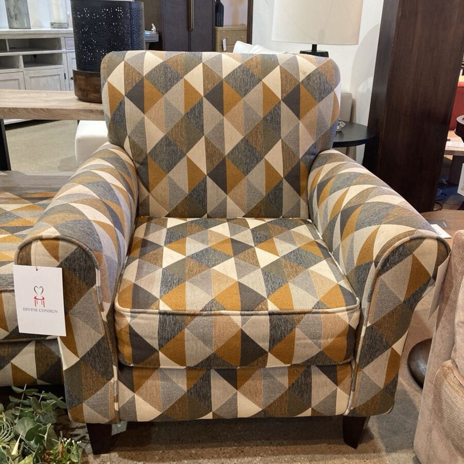 Geometric Pattern Accent Chair w Ottoman - image-3