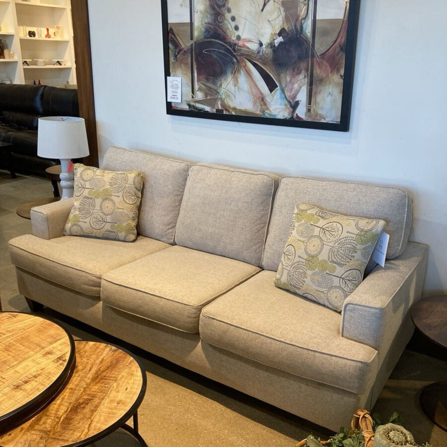 Wood House Upholstery Fabric 3-Seat Sofa Gray - image-2