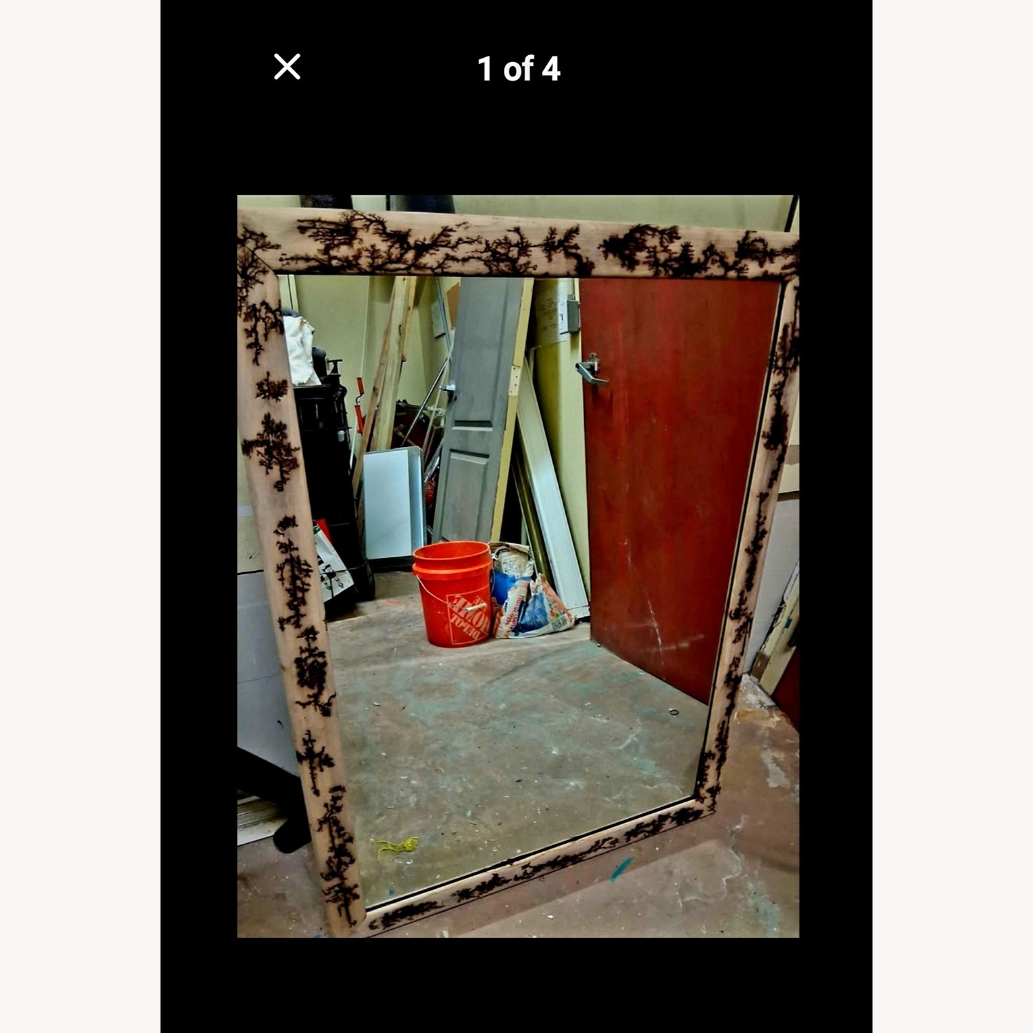 Fractal Burned Natural Wood Wall Mirror - image-1