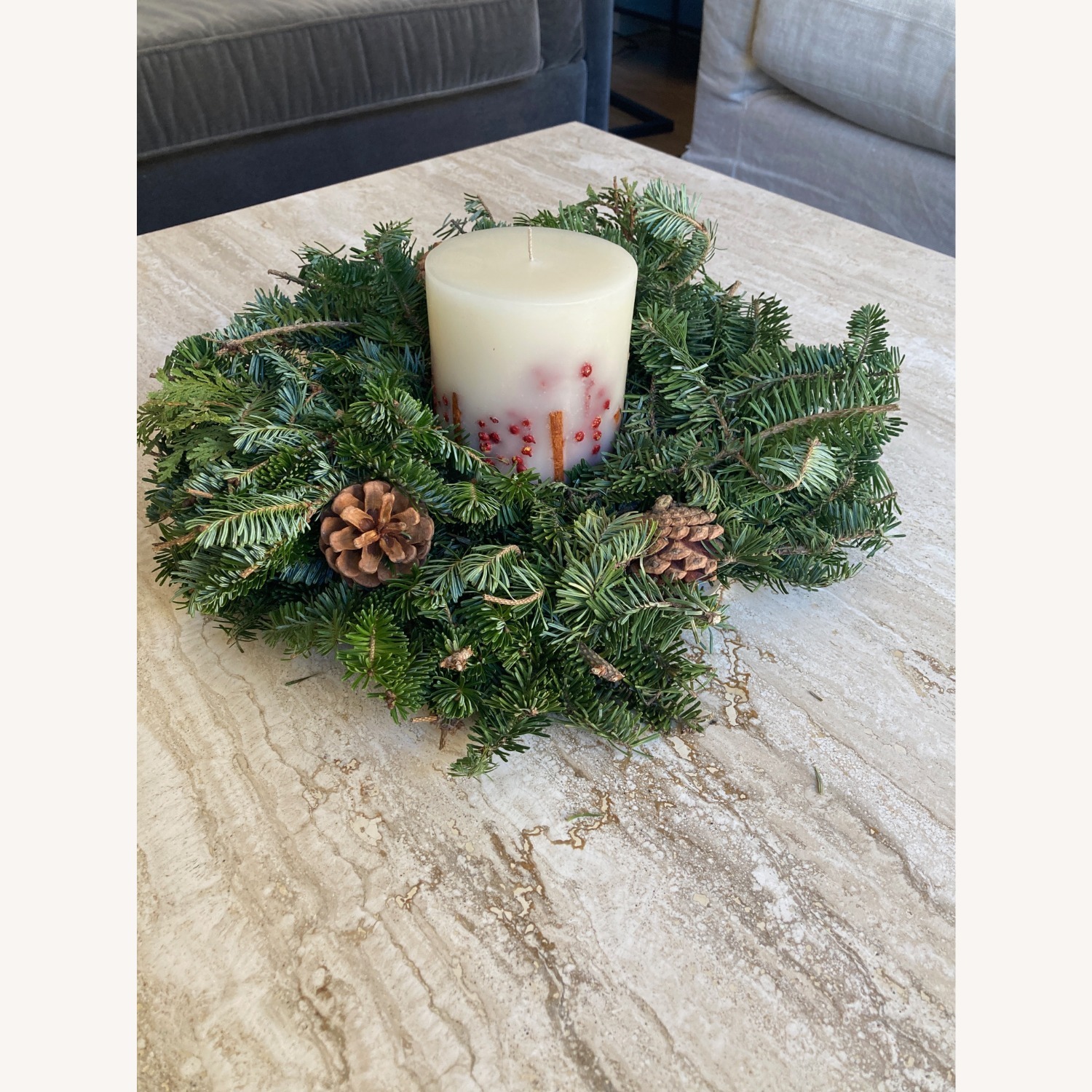 Vintage Travertine and Walnut Coffee Table - image-4