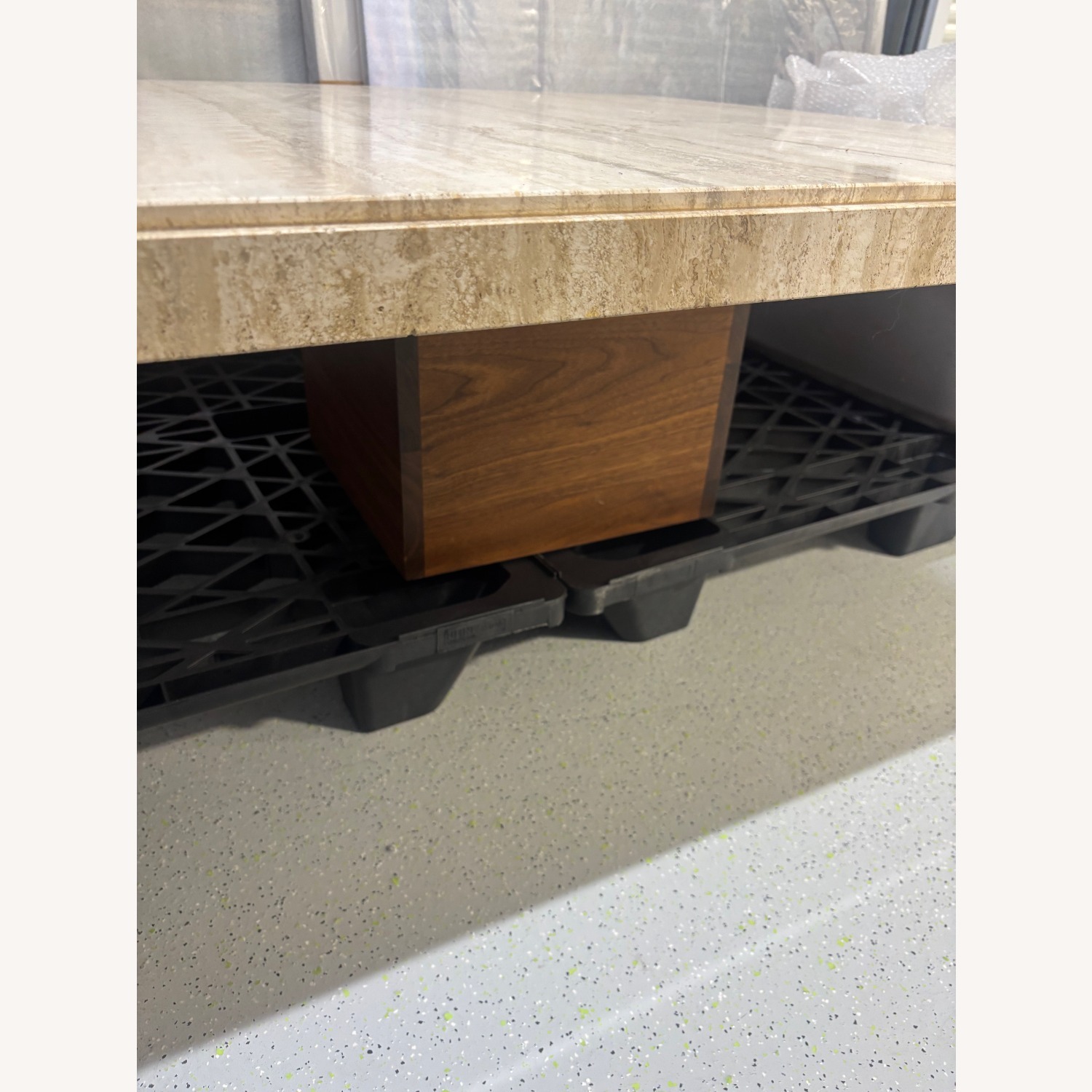 Vintage Travertine and Walnut Coffee Table - image-2