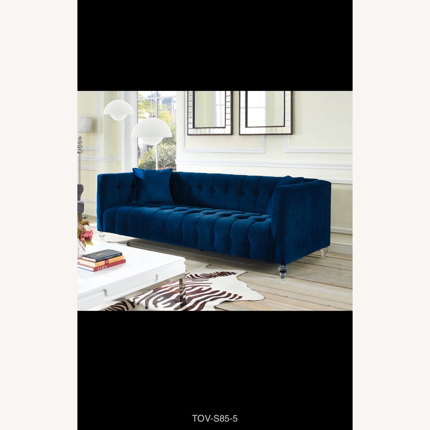 TOV Blue Velvet Modern Sofa - image-1