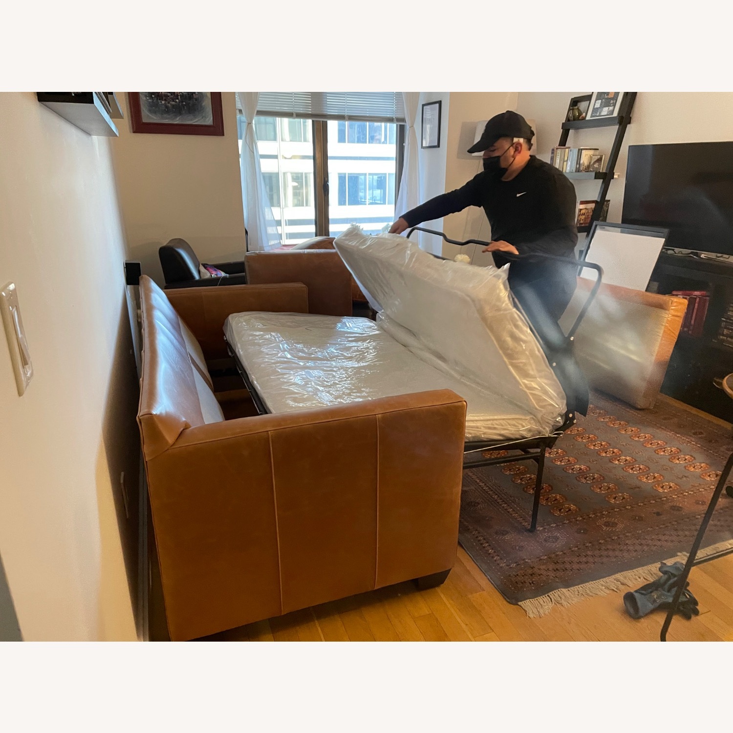 Crate & Barrel Barrett Natural Leather Sleeper Sofa - image-3