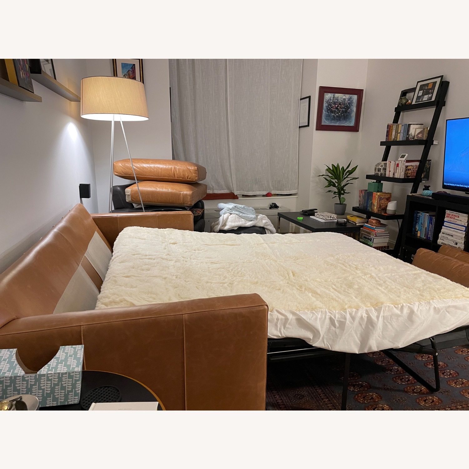 Crate & Barrel Barrett Natural Leather Sleeper Sofa - image-4