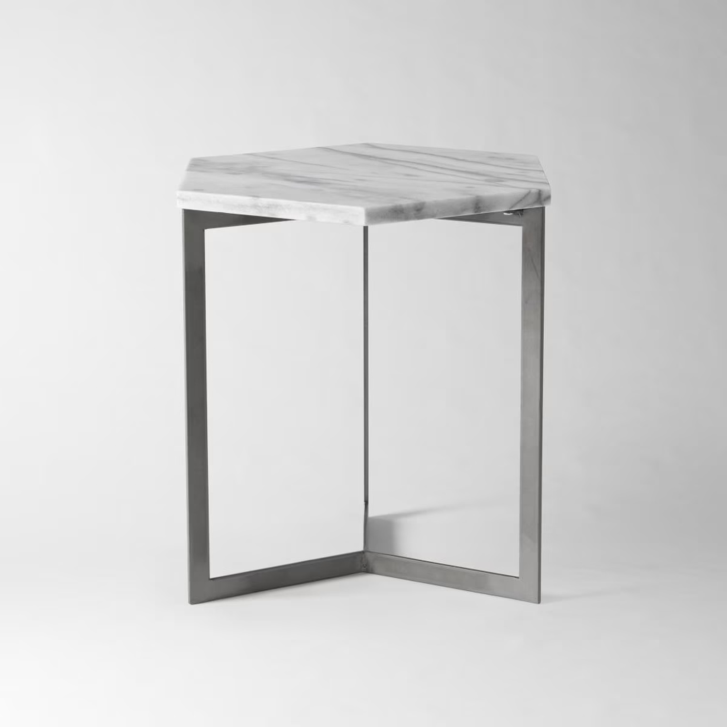 West Elm Hex Side Table, White Marble/Raw Steel - image-5