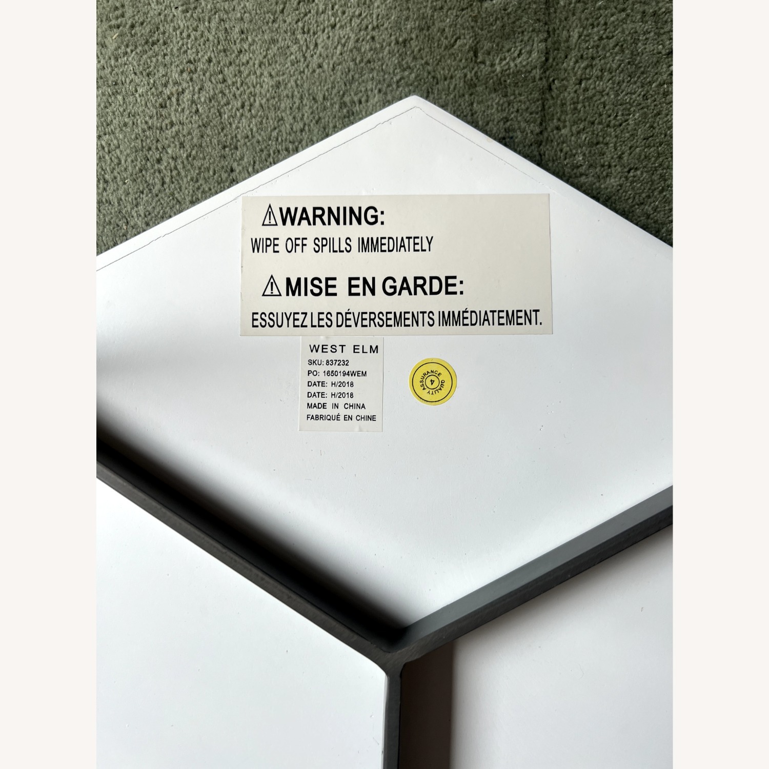 West Elm Hex Side Table, White Marble/Raw Steel - image-4