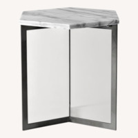 West Elm Hex Side Table, White Marble/Raw Steel