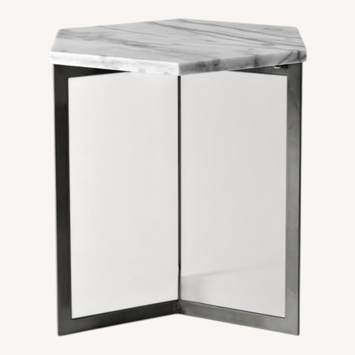 Used West Elm Hex Side Table, White Marble/Raw Steel for sale on AptDeco