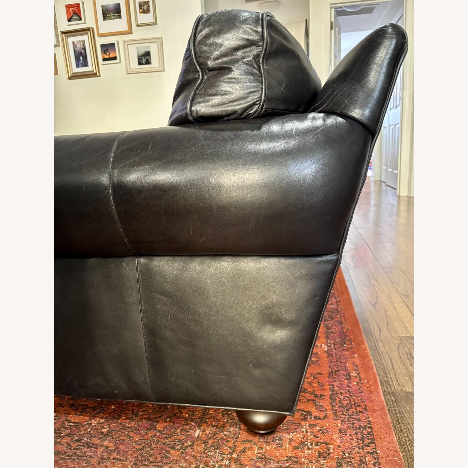 Restoration Hardware Original Lancaster Black Leather 3-Cushion Sofa - image-4