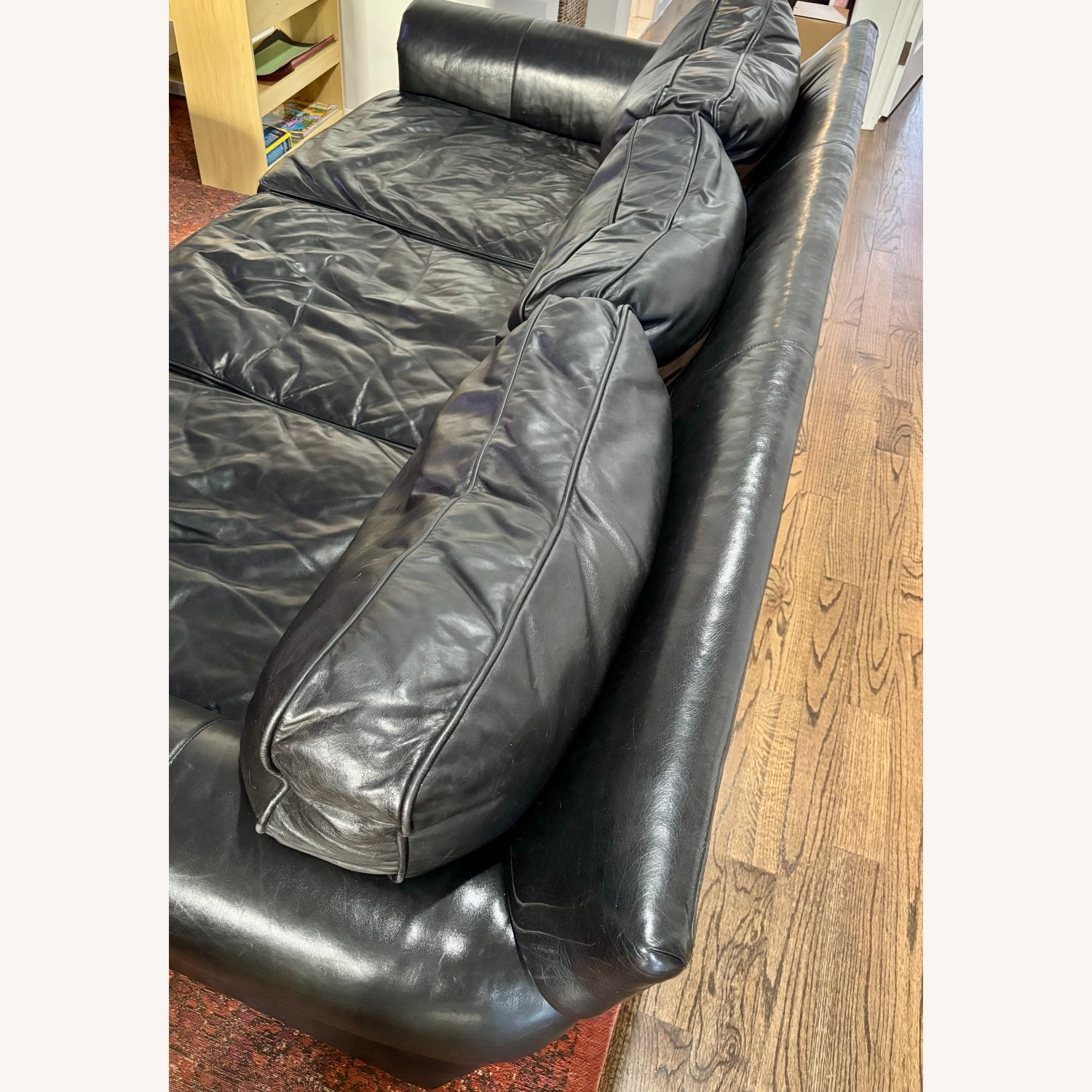 Restoration Hardware Original Lancaster Black Leather 3-Cushion Sofa - image-5