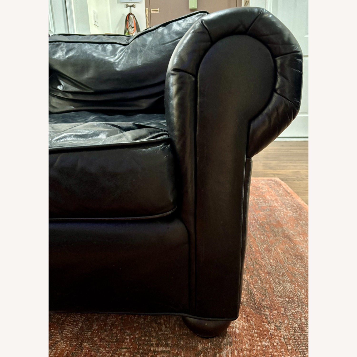 Restoration Hardware Original Lancaster Black Leather 3-Cushion Sofa - image-3