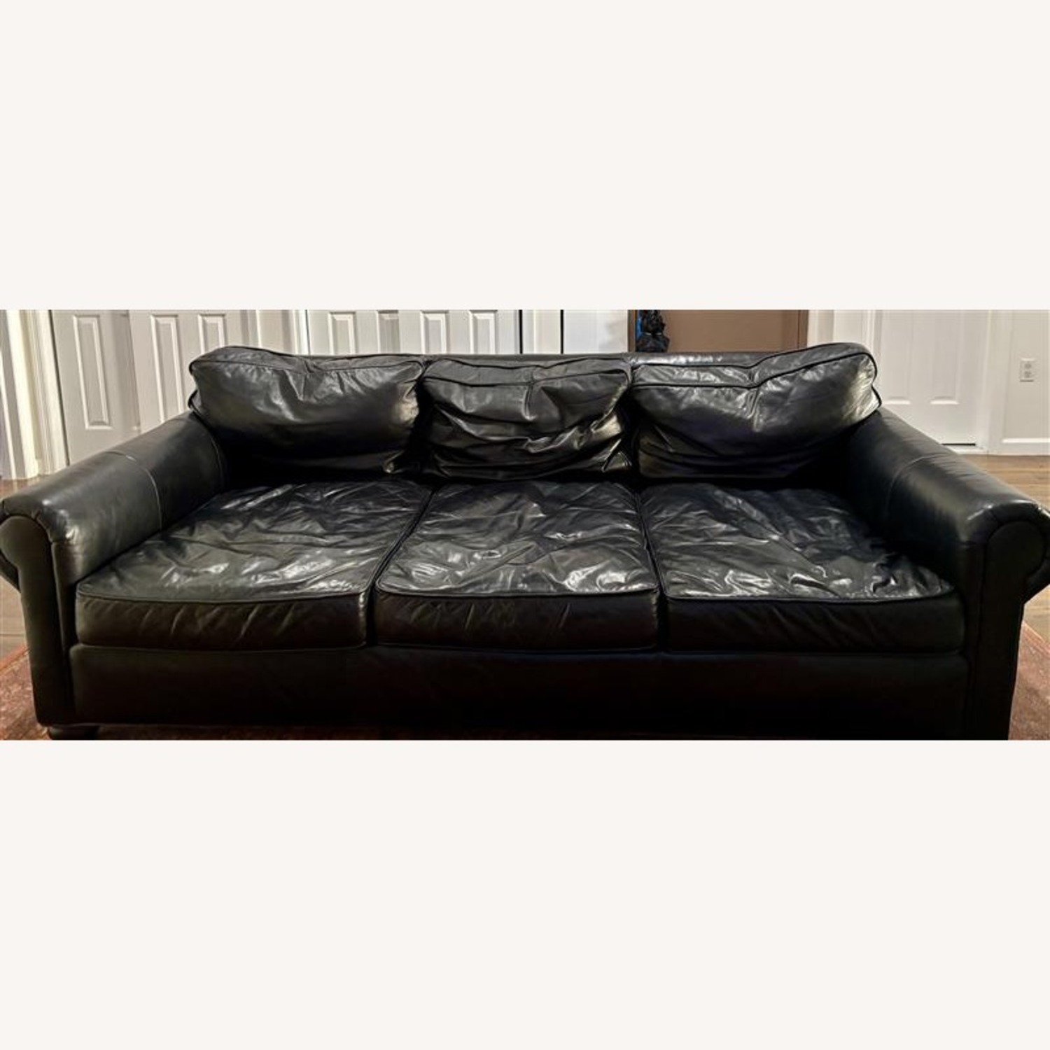 Restoration Hardware Original Lancaster Black Leather 3-Cushion Sofa - image-1