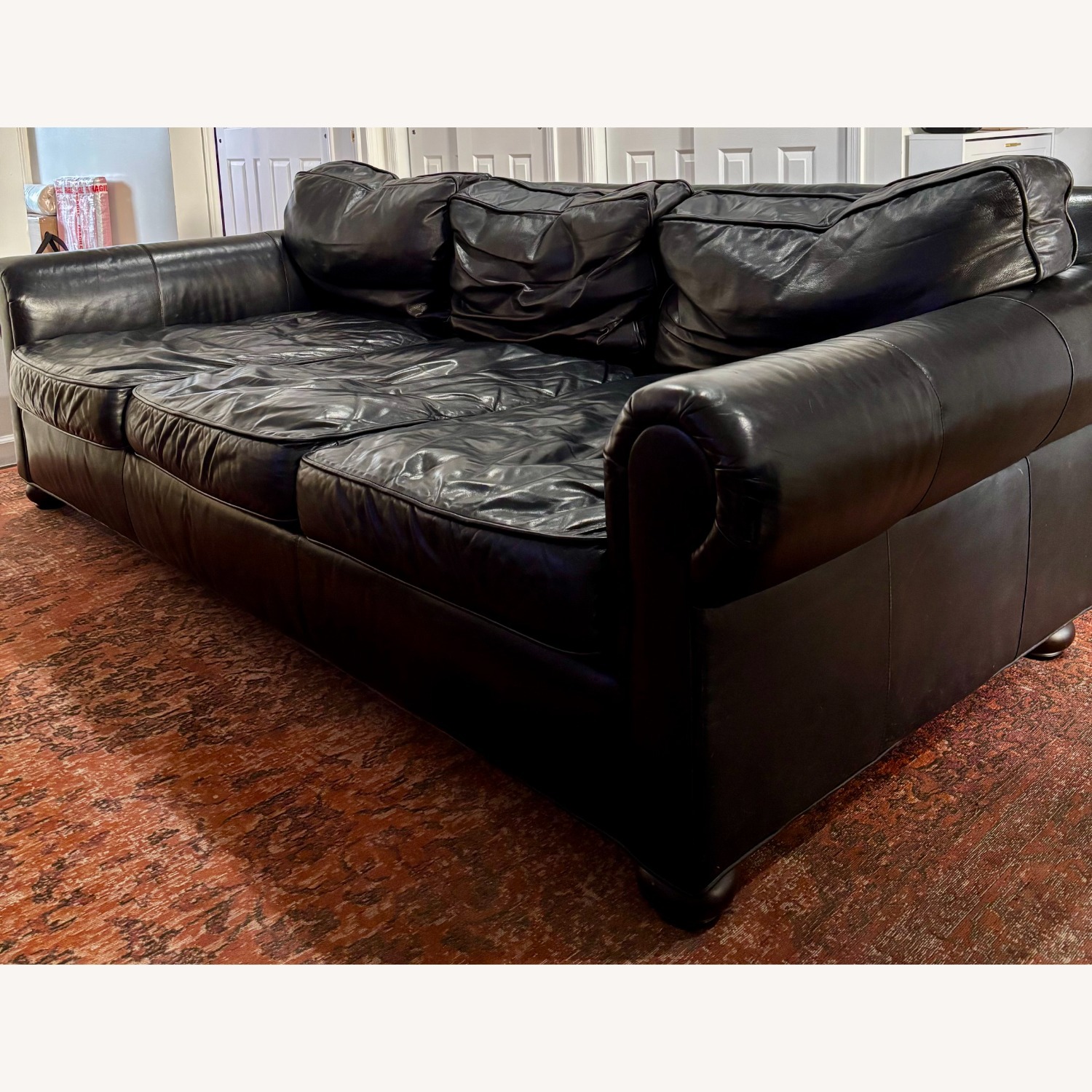 Restoration Hardware Original Lancaster Black Leather 3-Cushion Sofa - image-2