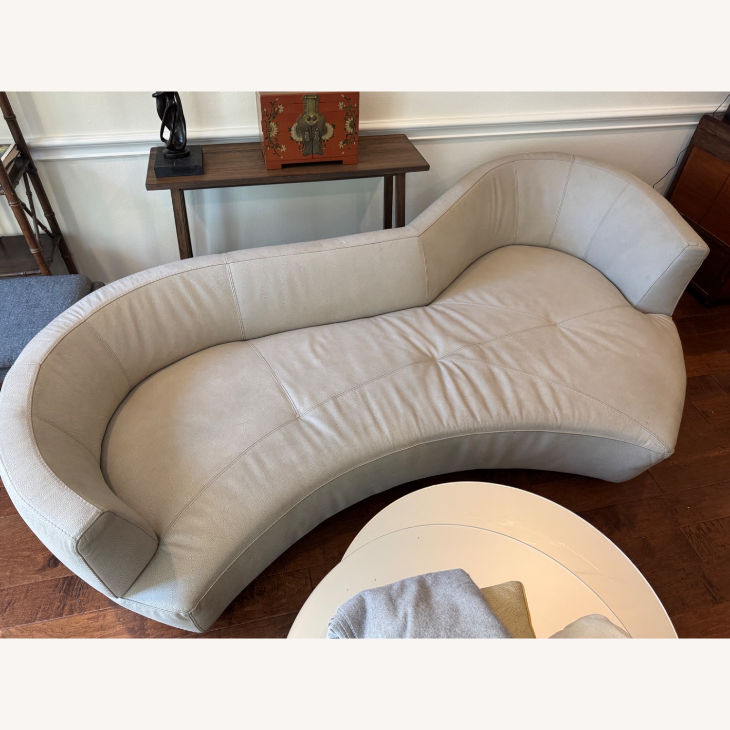 Roche Bobois Light Gray Leather Chaise Lounge - image-2