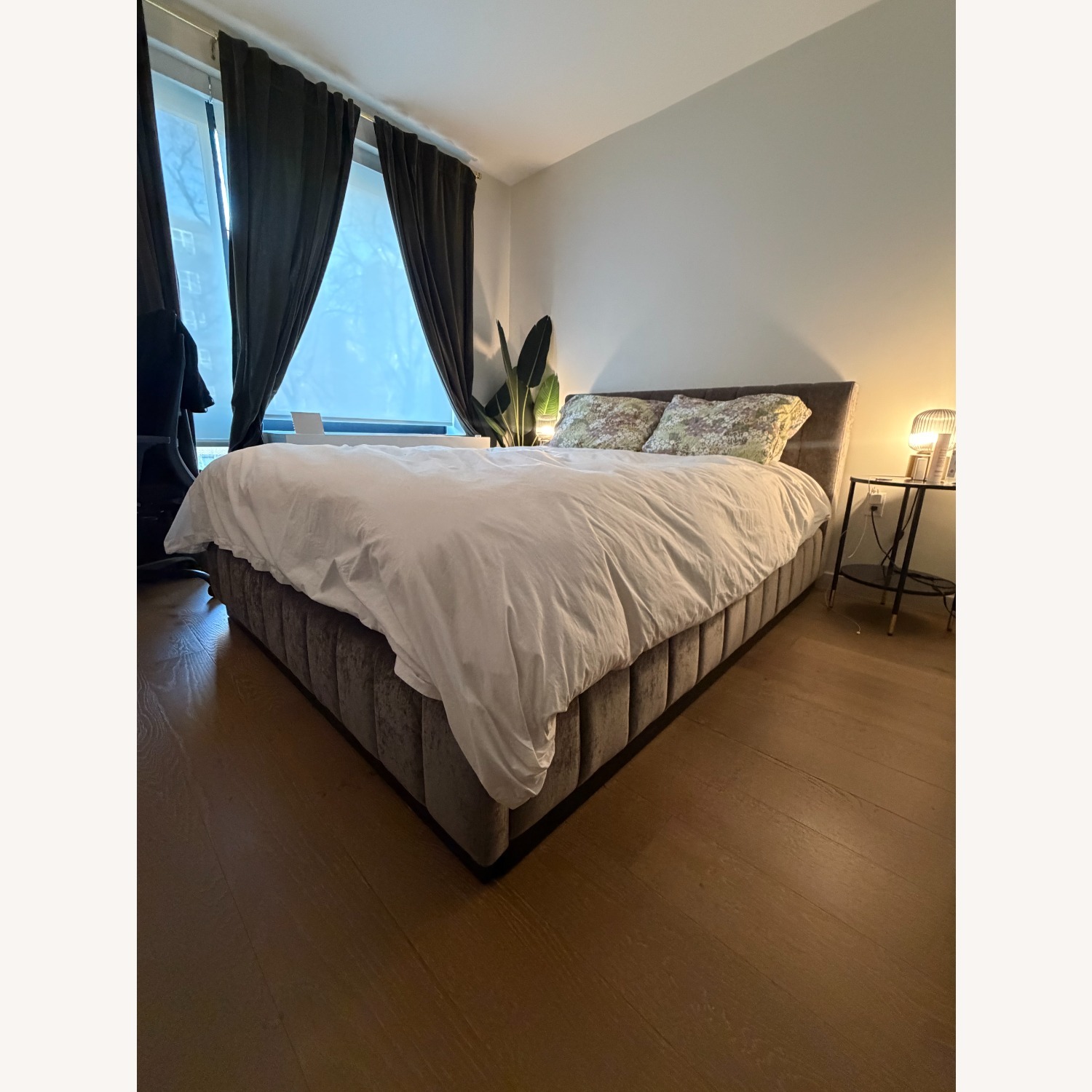 CB2 Forte Dark Gray Velvet Queen Bed - image-1