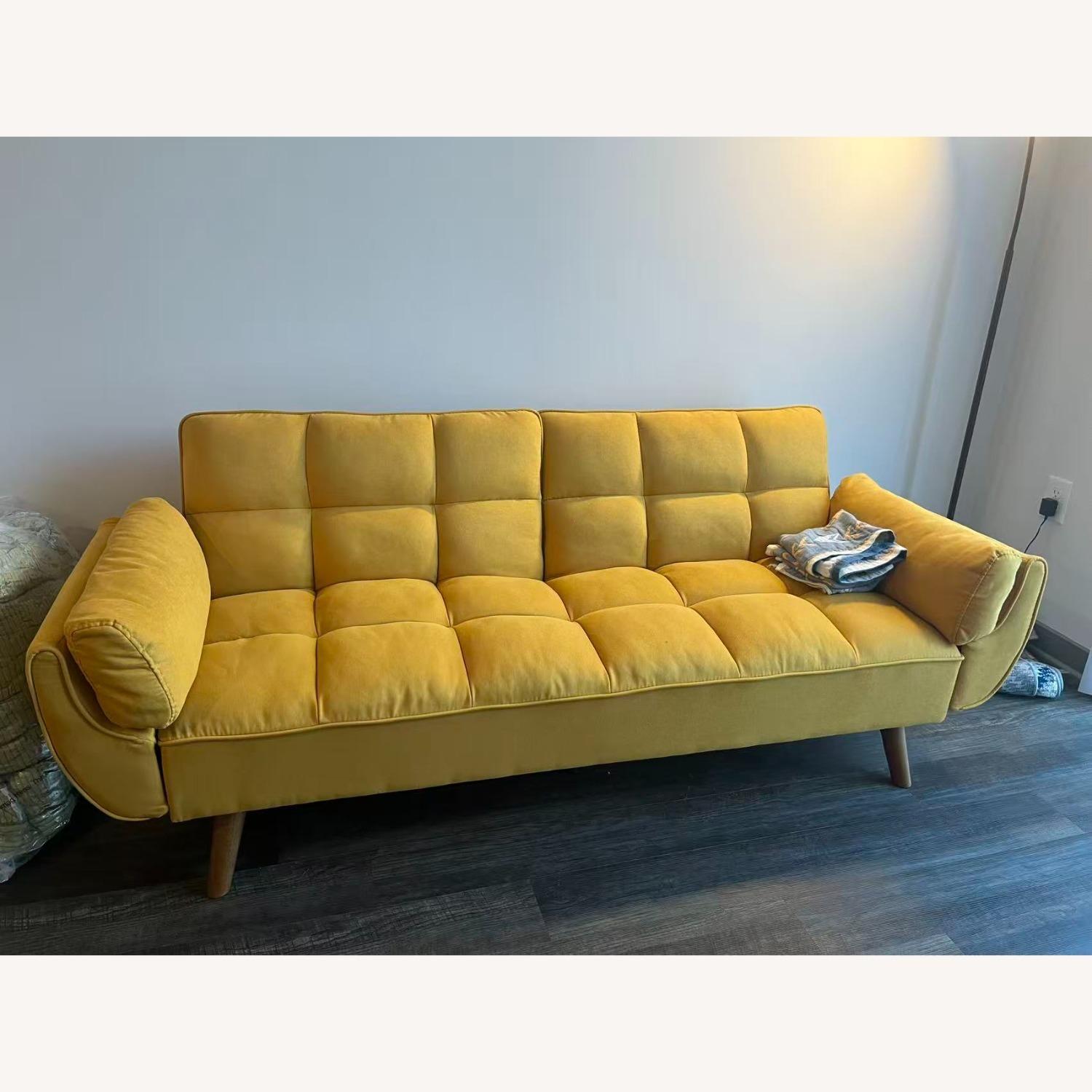 Bright Yellow Futon Sofa Bed - image-1
