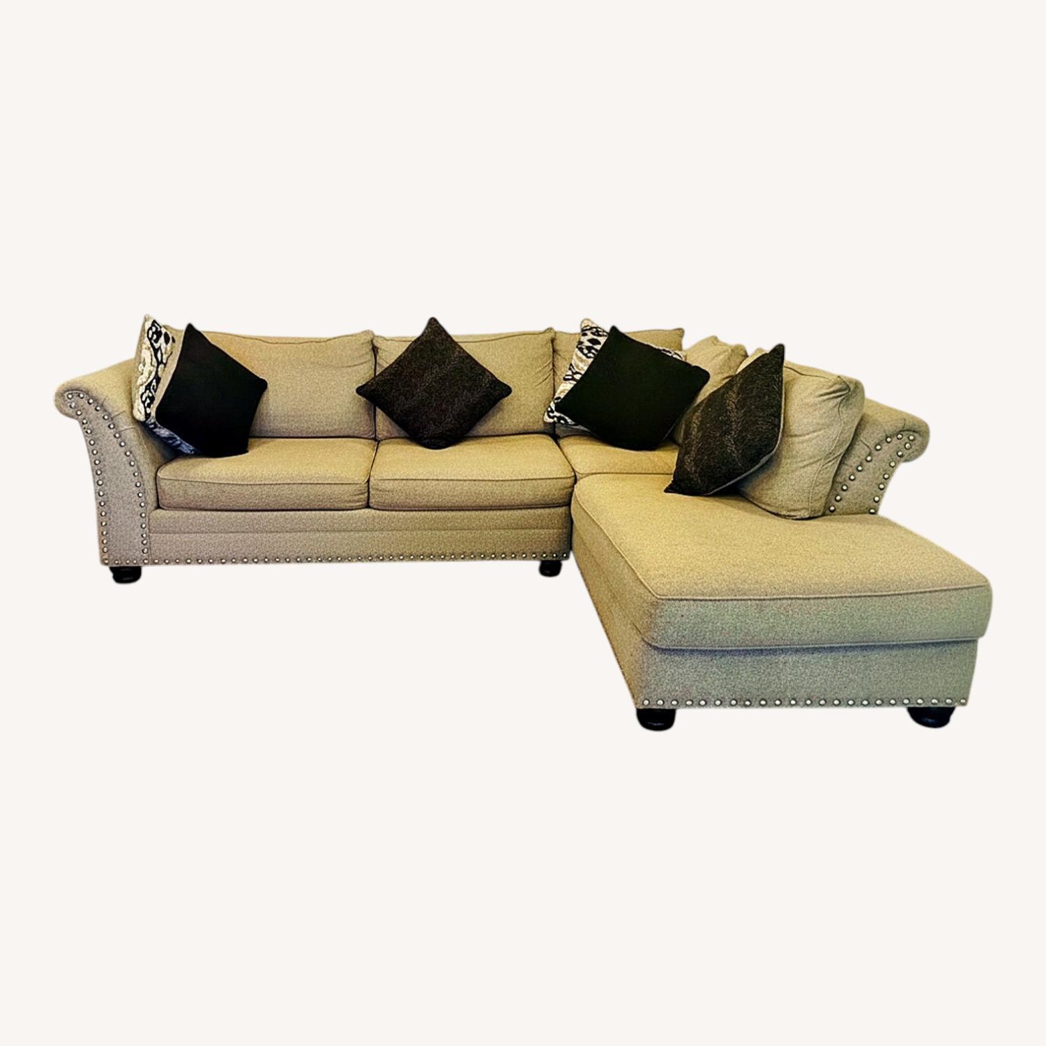 L Shaped Sectional Fabric Sofa(Gray) - image-0