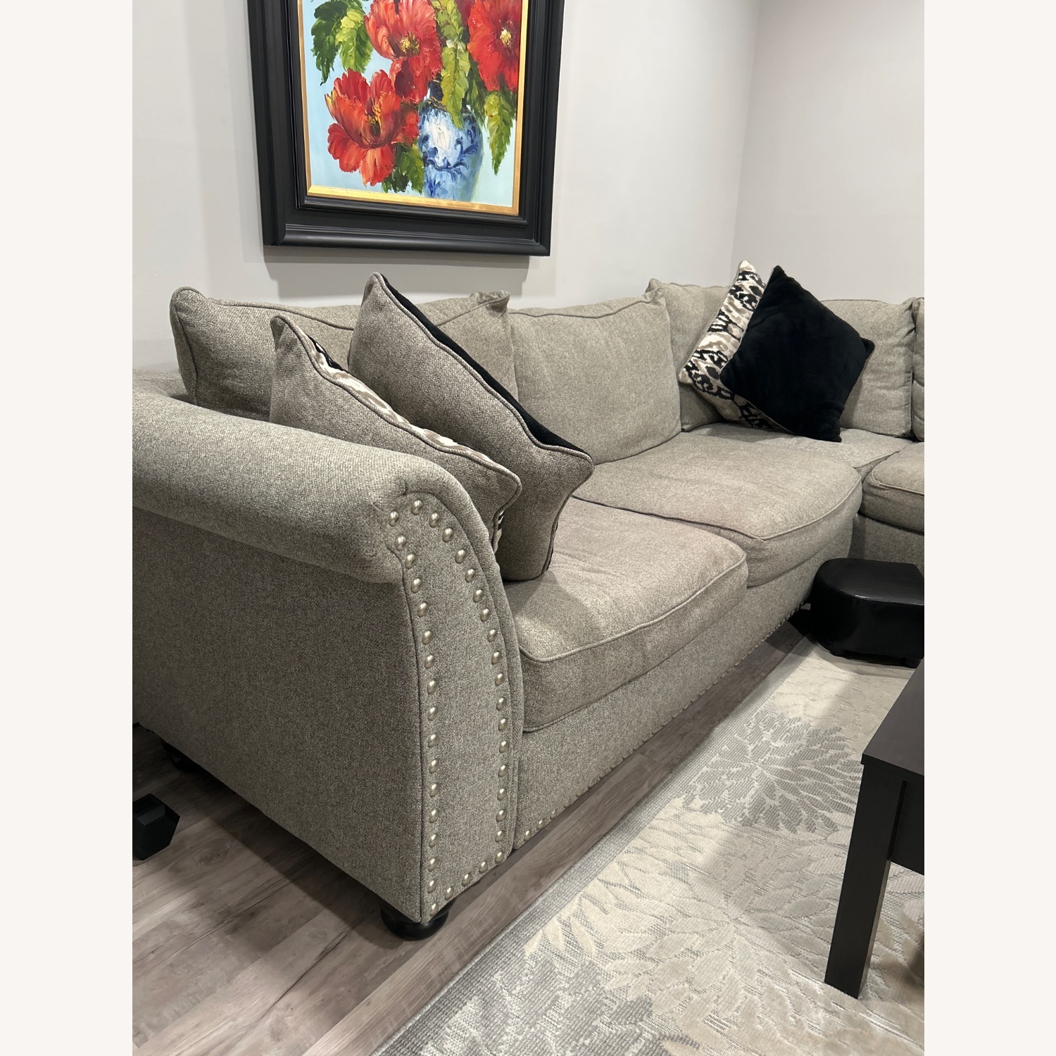 L Shaped Sectional Fabric Sofa(Gray) - image-2