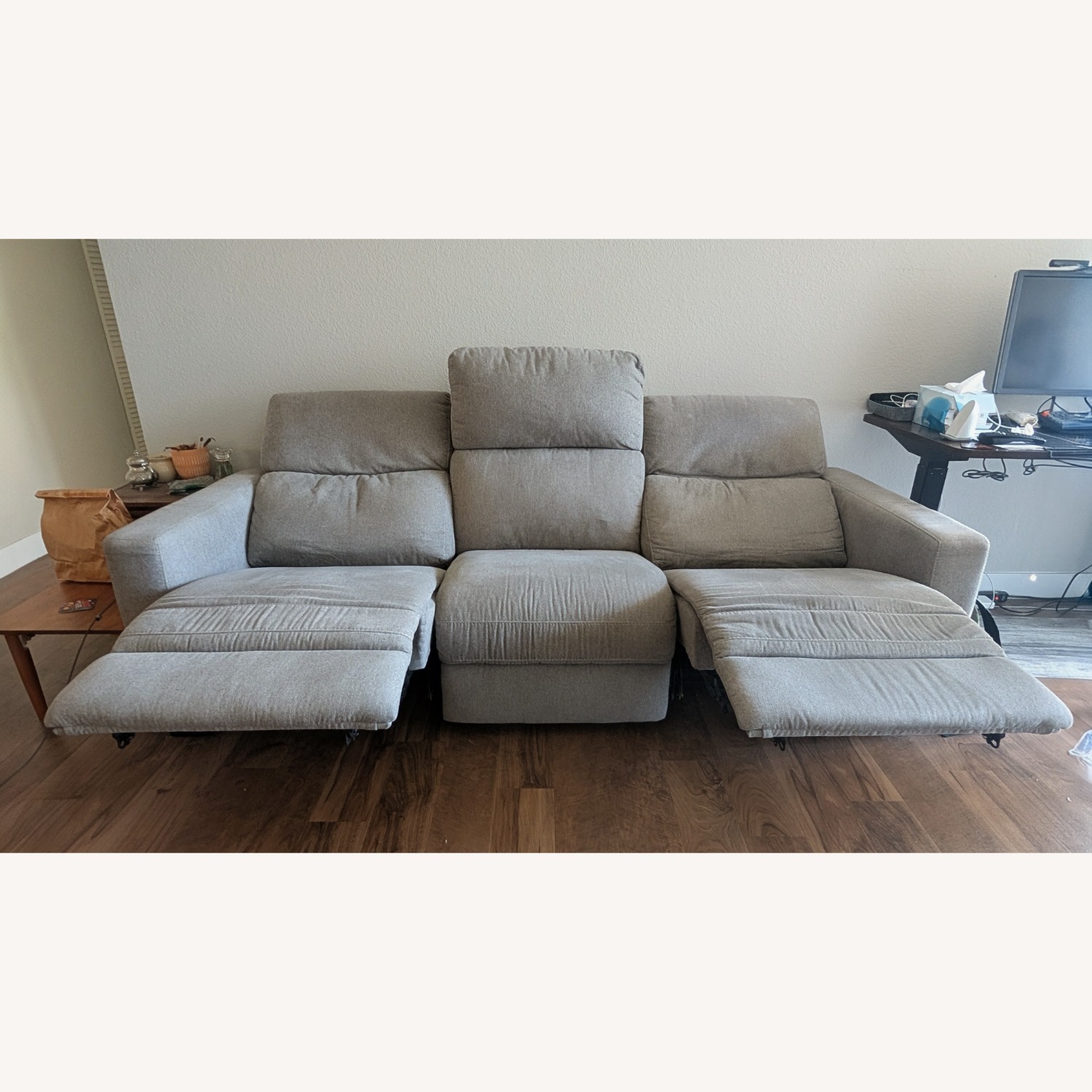 Light Gray Fabric 3 Seater Recliner Sofa - image-2