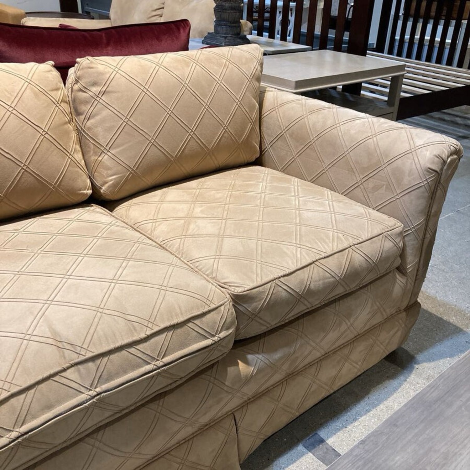 Quilted Fabric 3-Seat Sofa - image-5