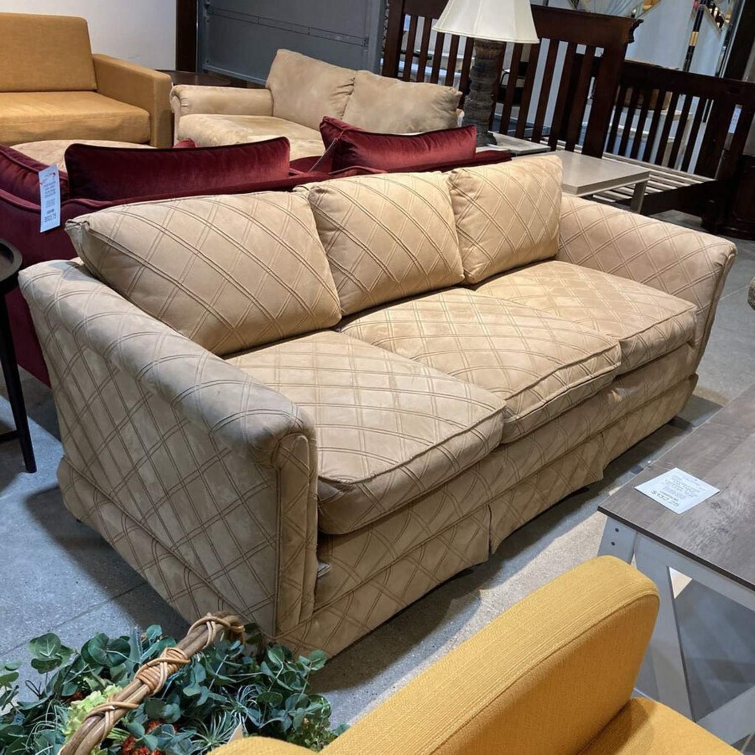 Quilted Fabric 3-Seat Sofa - image-2