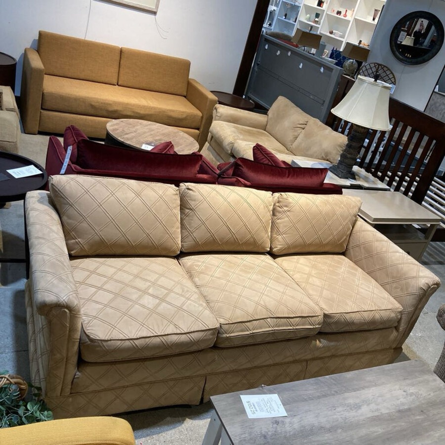 Quilted Fabric 3-Seat Sofa - image-3