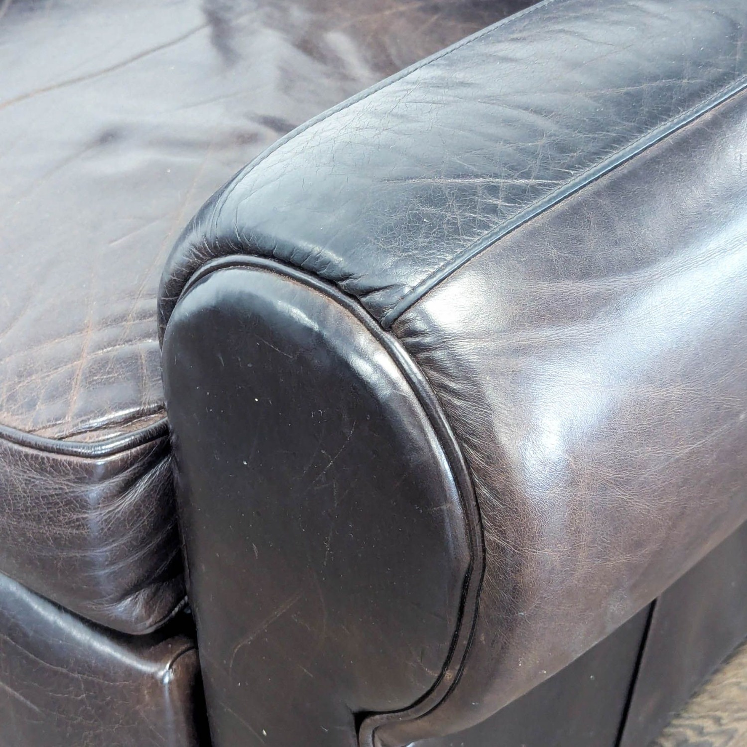 Pottery Barn Manhattan Roll Arm Brown Leather Recliner - image-10