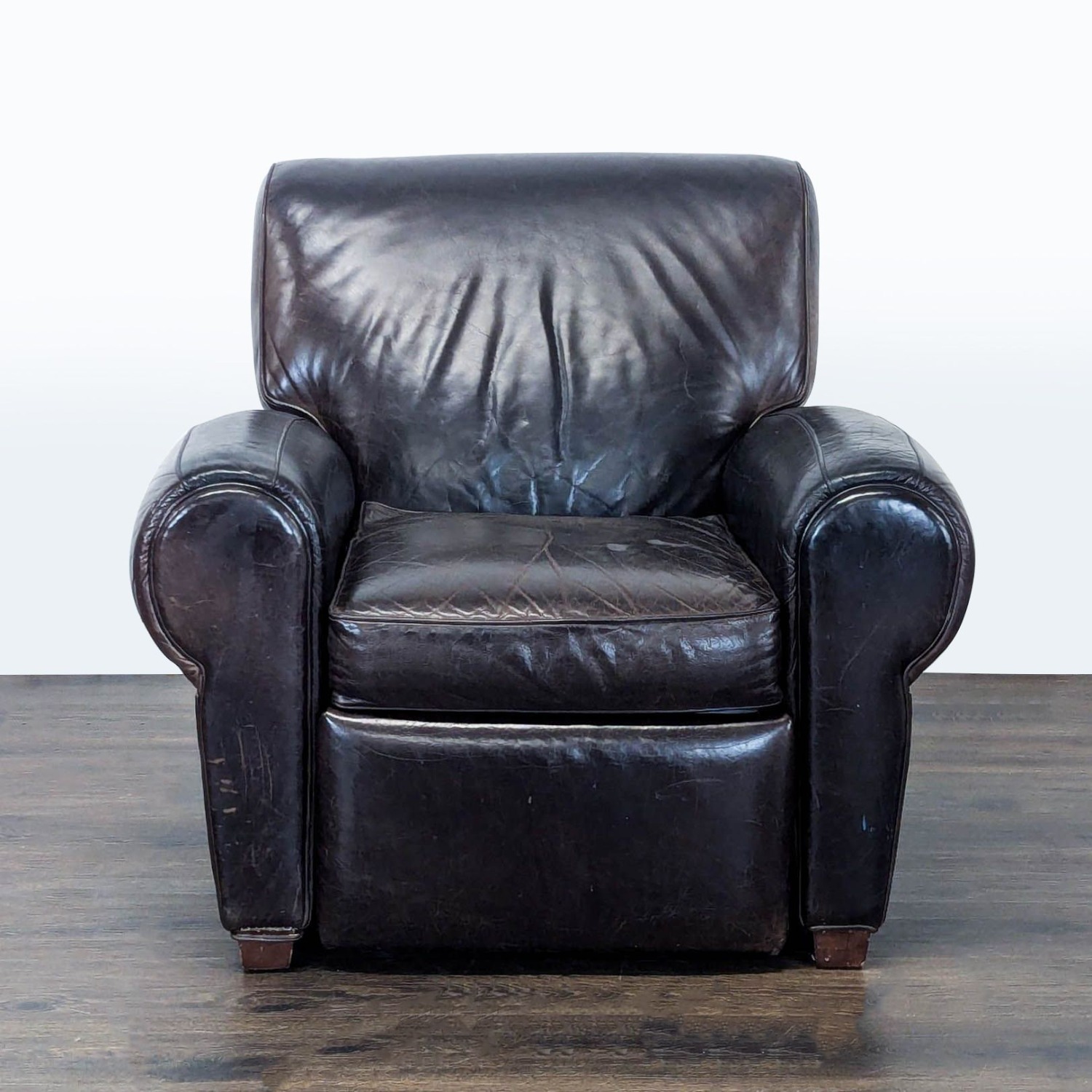 Pottery Barn Manhattan Roll Arm Brown Leather Recliner - image-1