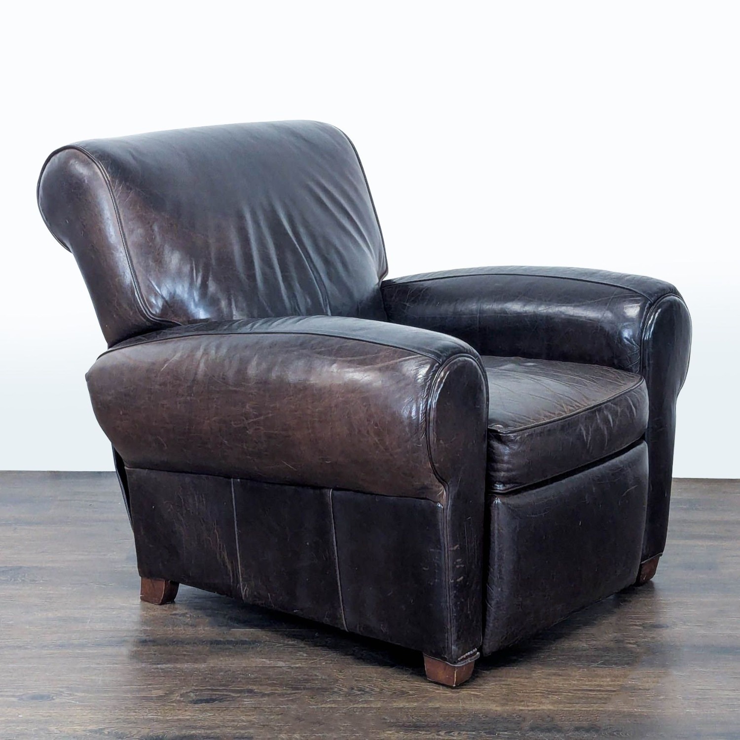 Pottery Barn Manhattan Roll Arm Brown Leather Recliner - image-2