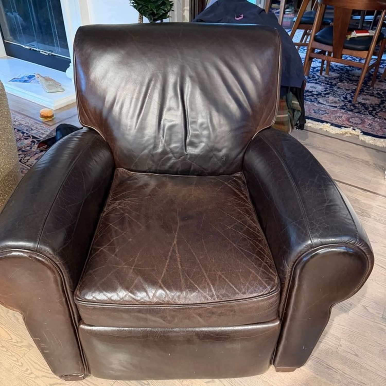 Pottery Barn Manhattan Roll Arm Brown Leather Recliner - image-11