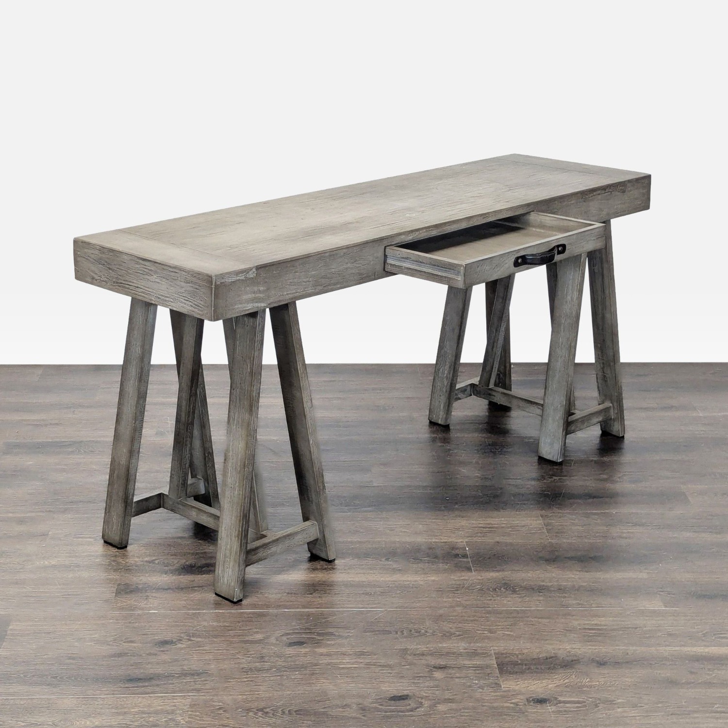 World Market Gray Wooden Desk with Sawhorse Legs - image-5