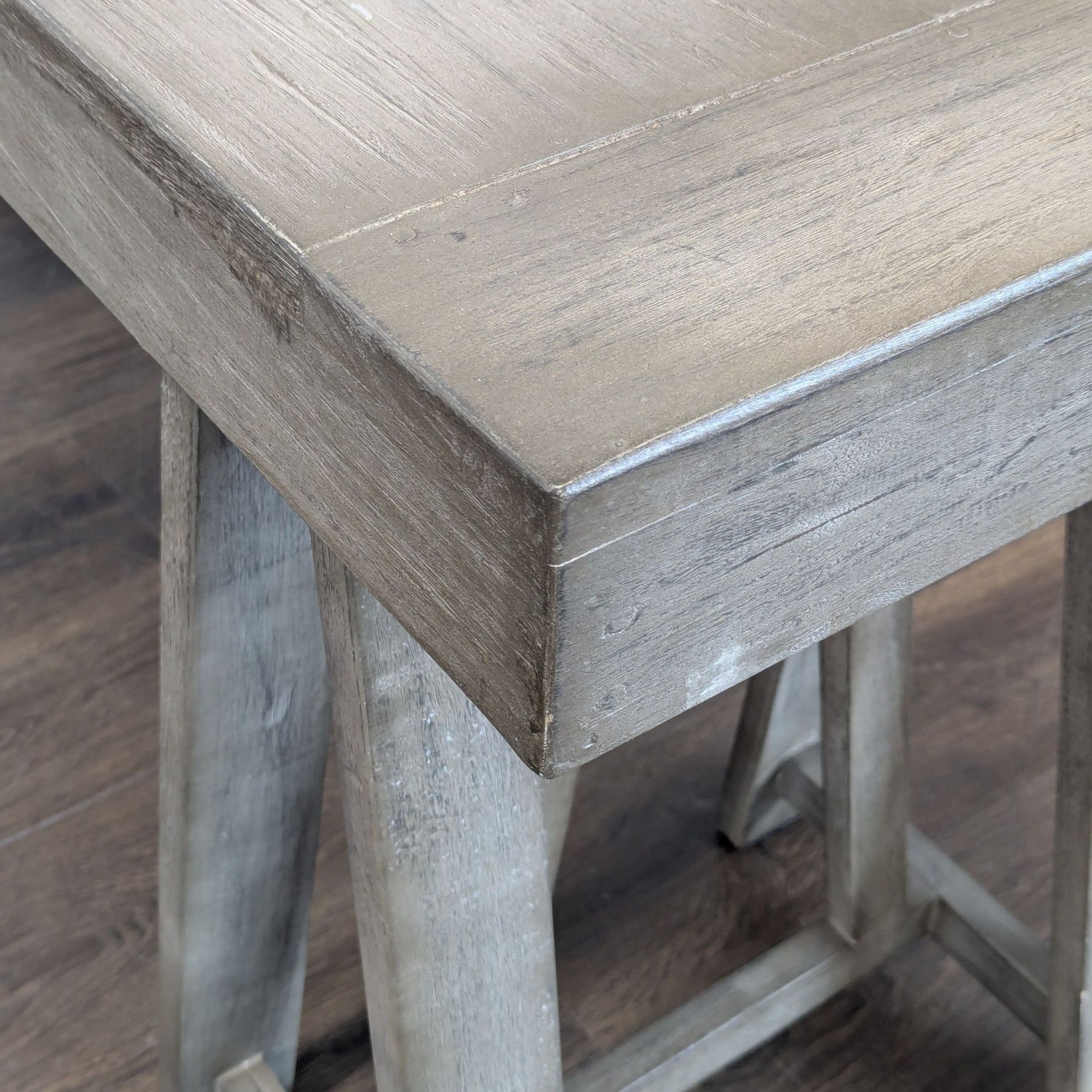 World Market Gray Wooden Desk with Sawhorse Legs - image-10