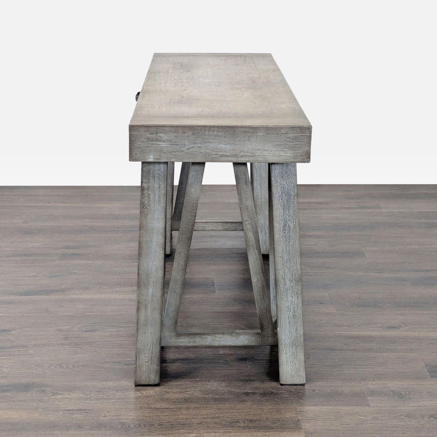 World Market Gray Wooden Desk with Sawhorse Legs - image-9