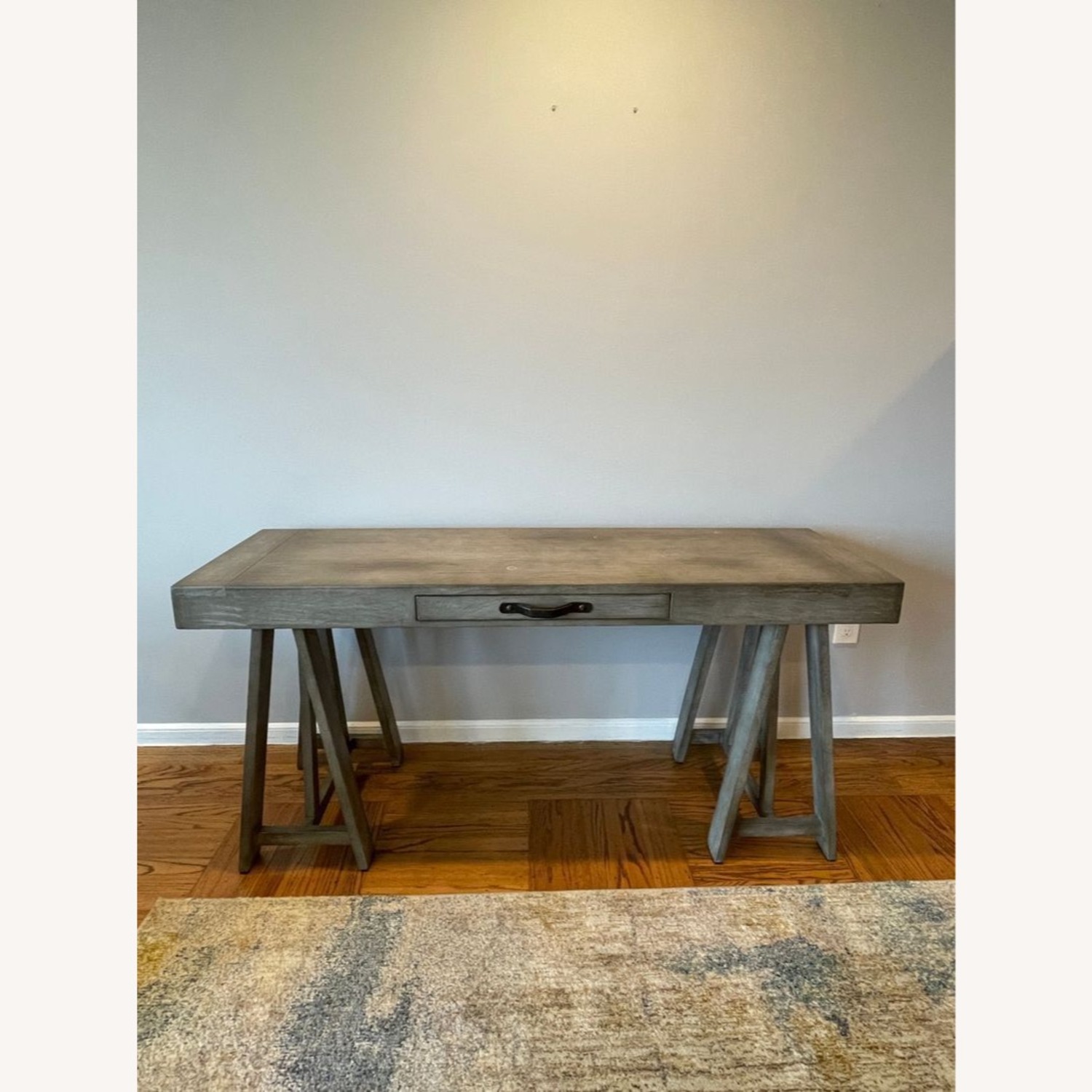 World Market Gray Wooden Desk with Sawhorse Legs - image-12