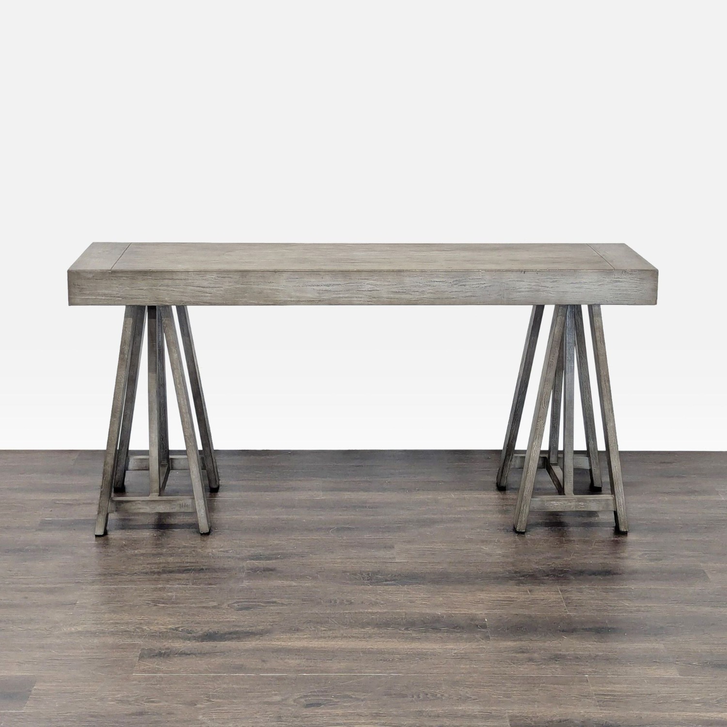 World Market Gray Wooden Desk with Sawhorse Legs - image-8