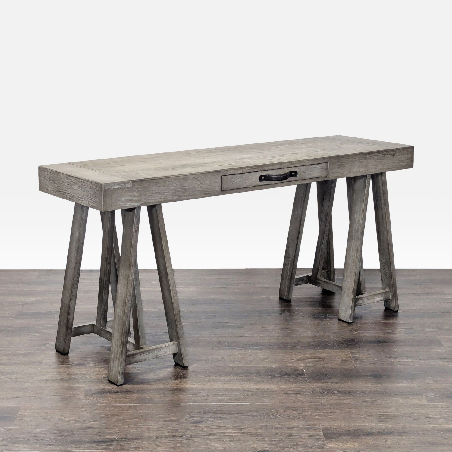 World Market Gray Wooden Desk with Sawhorse Legs - image-4